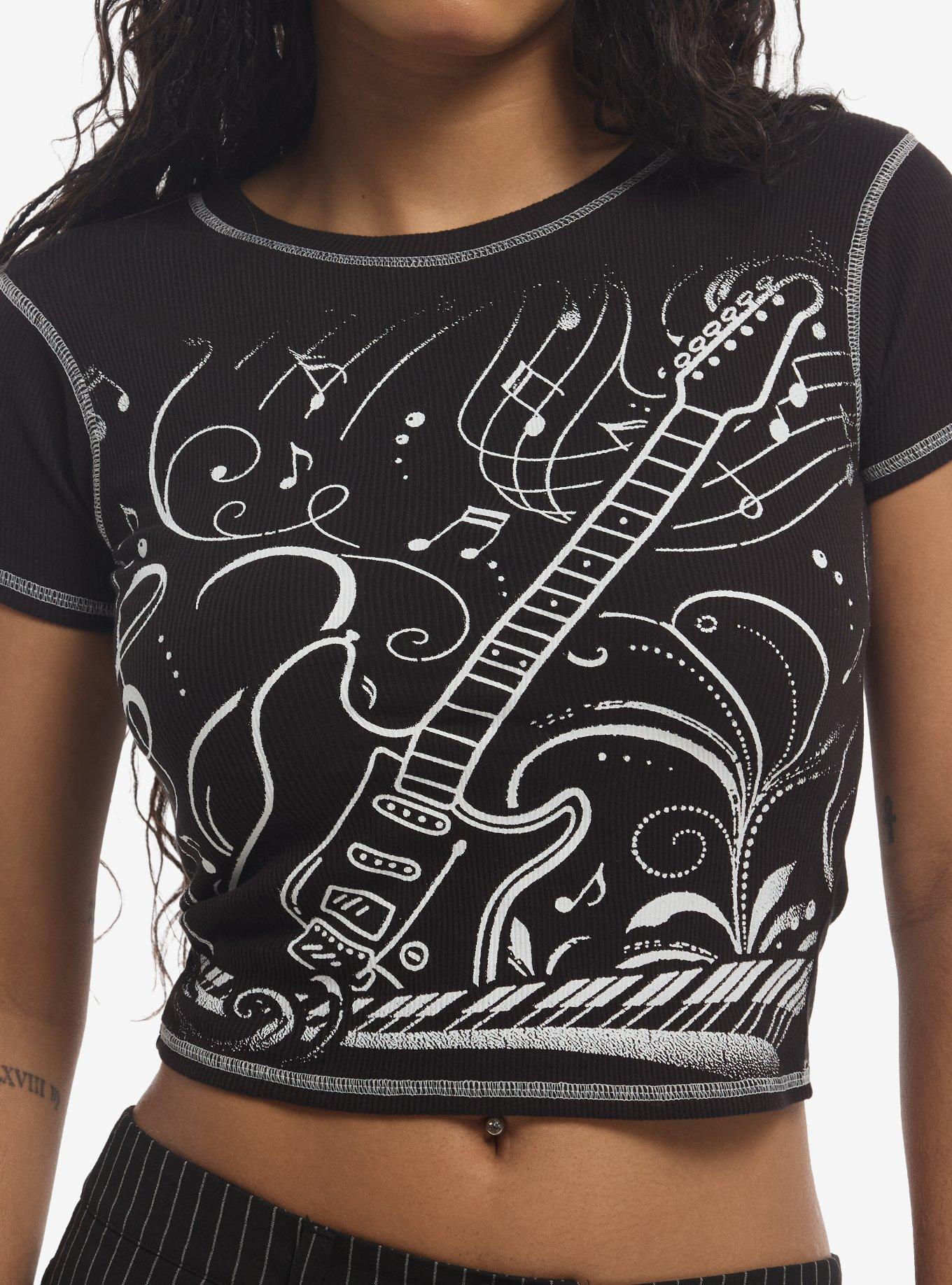 Guitar Music Notes Filigree Ribbed Girls Baby T-Shirt, , hi-res
