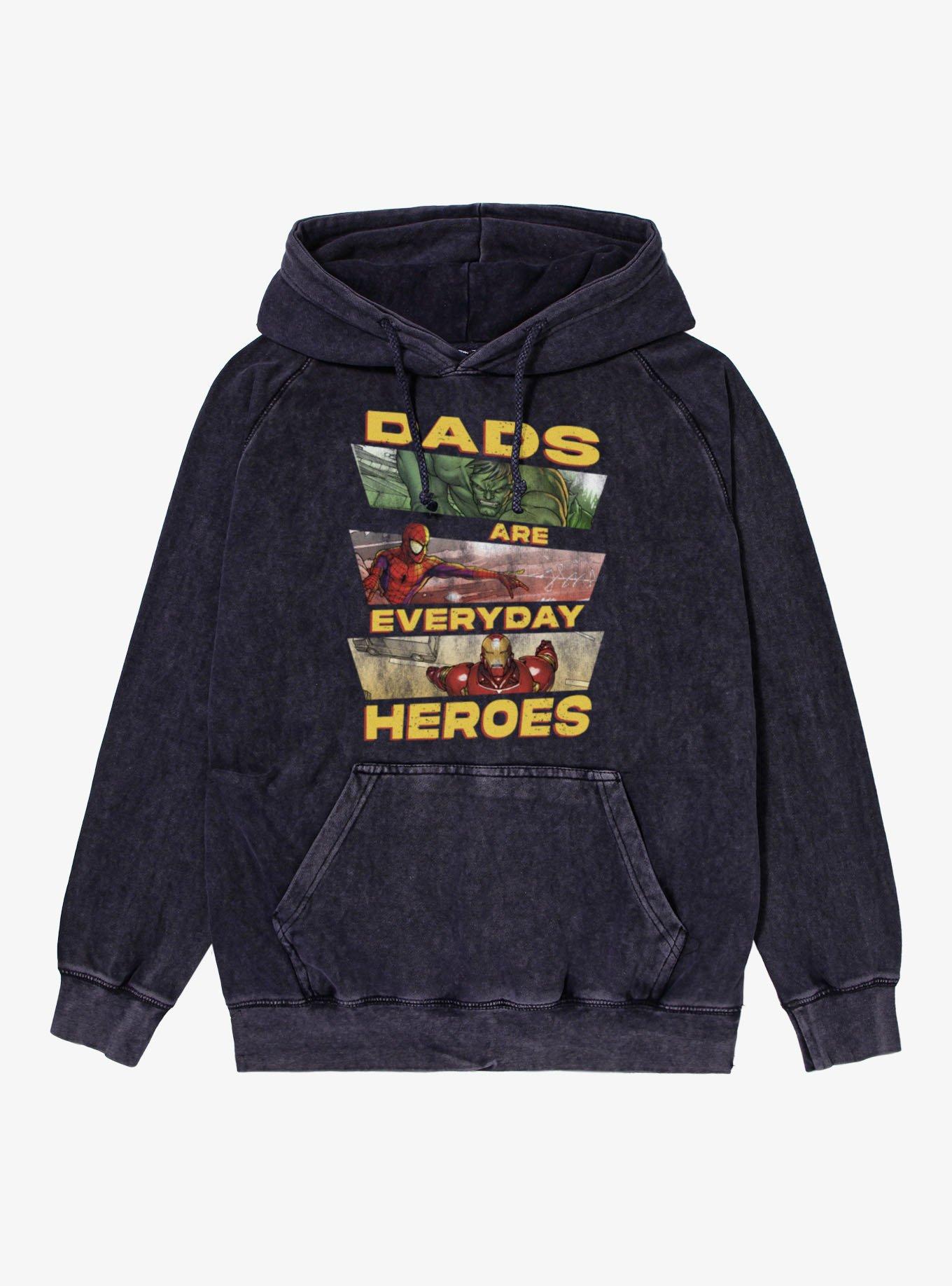 Marvel Comics Retro Dads Are Heroes Panel Hulk Spier-Man Iron Man Mineral Wash Hoodie, , hi-res