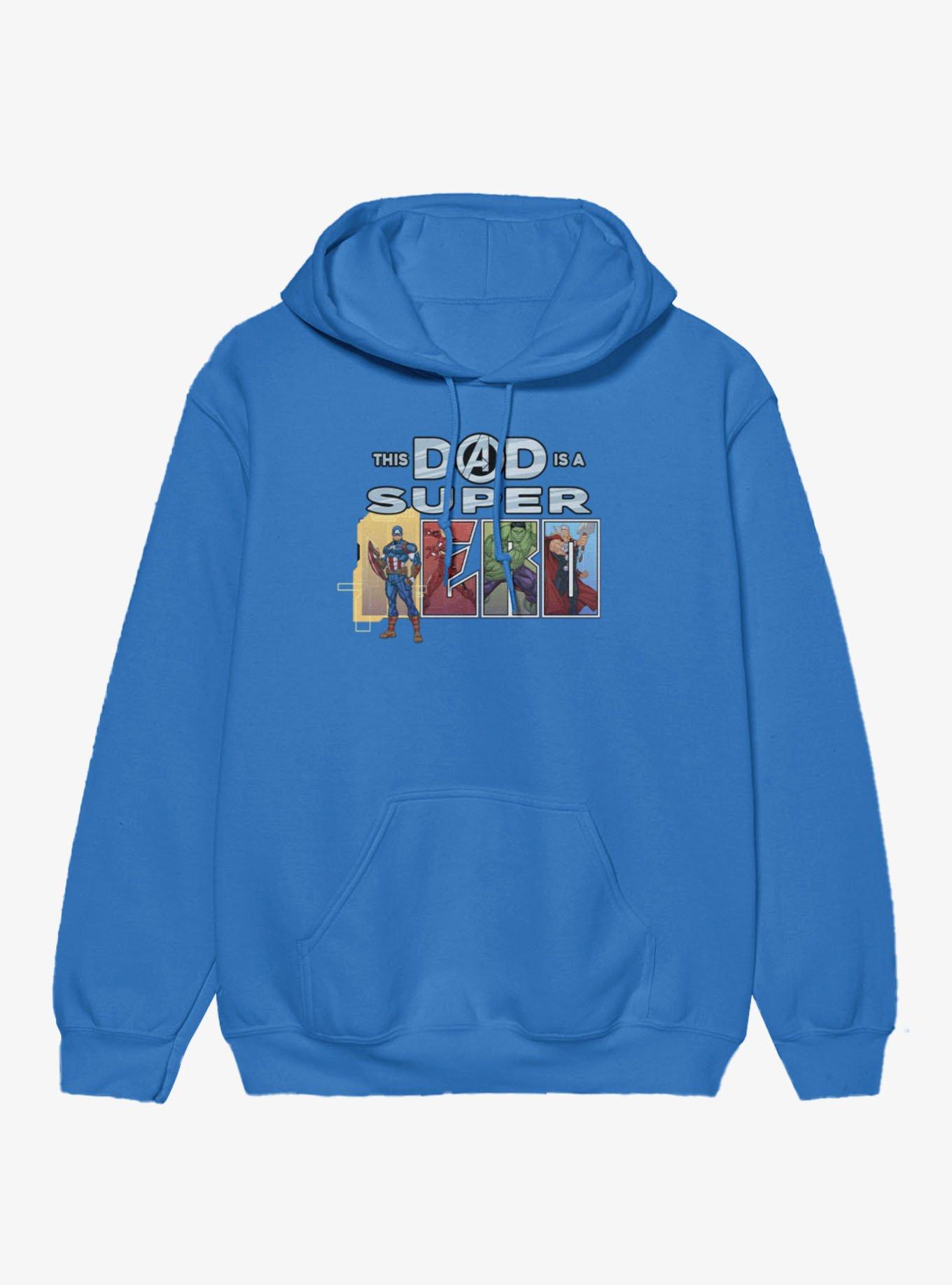 Marvel Comics Retro This Dad Is Super Hero Line Up Hoodie, ROYAL, hi-res view 1