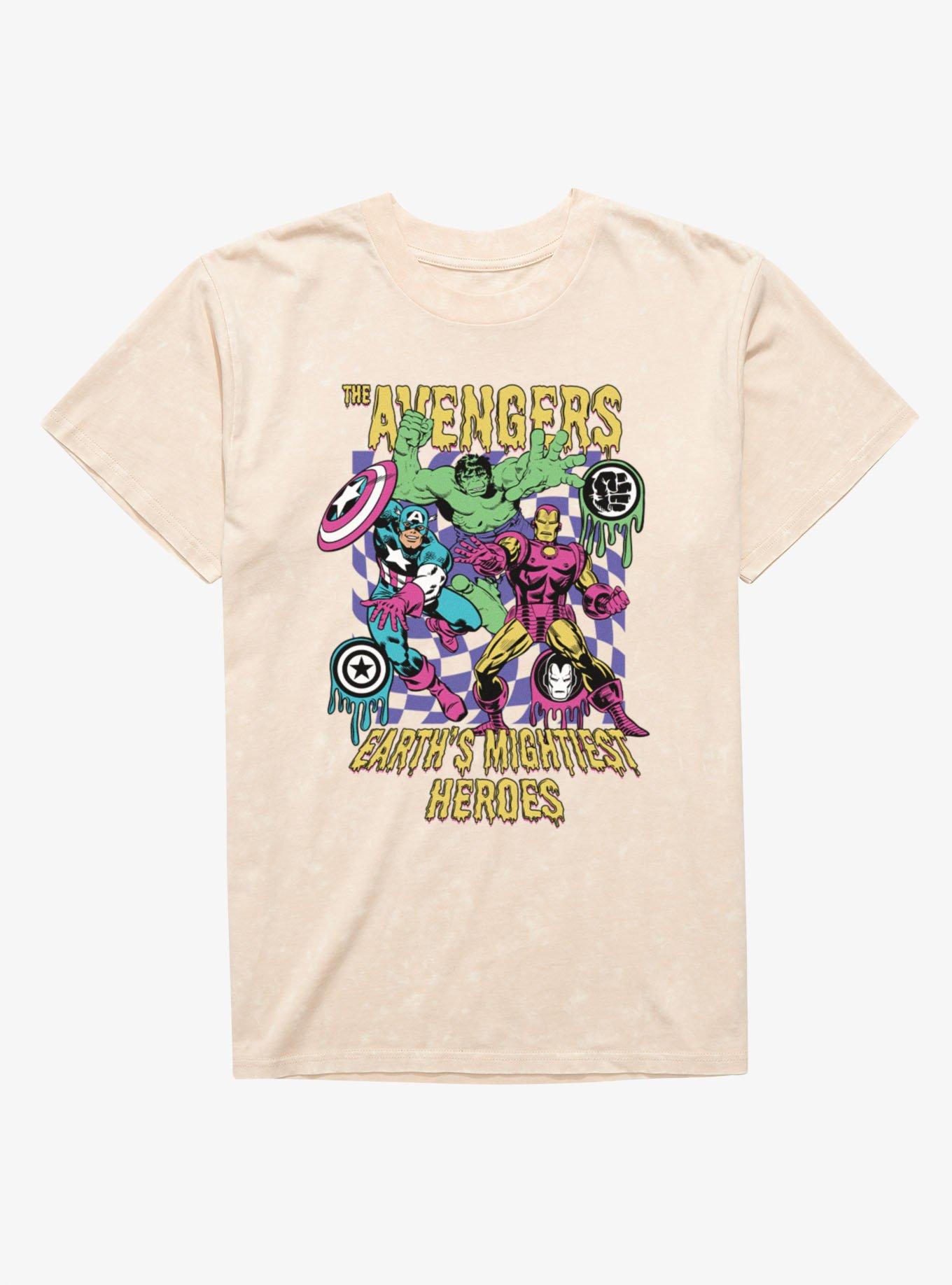 Marvel Comics Retro Earths Mightiest Heroes Melty Icons Mineral Wash T-Shirt