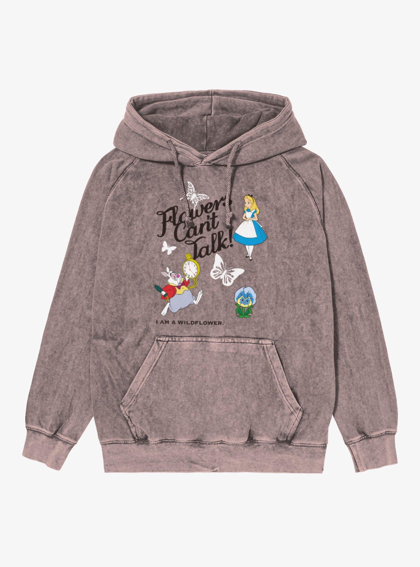 Disney Alice Wonderland Flowers Can't Talk Wildflower Vintage Mineral Washed Hoodie