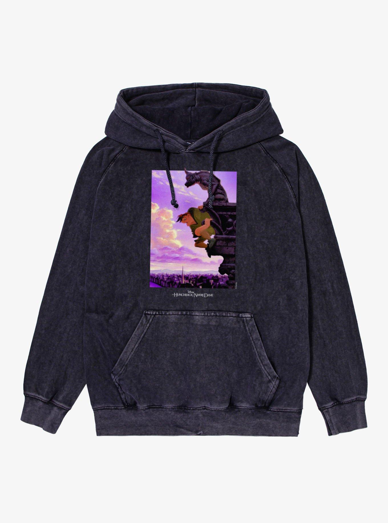 Disney The Hunchback Of Notre Dame Quasimodo Gargoyle Poster Mineral Wash Hoodie, VINTAGE BLACK, hi-res view 1