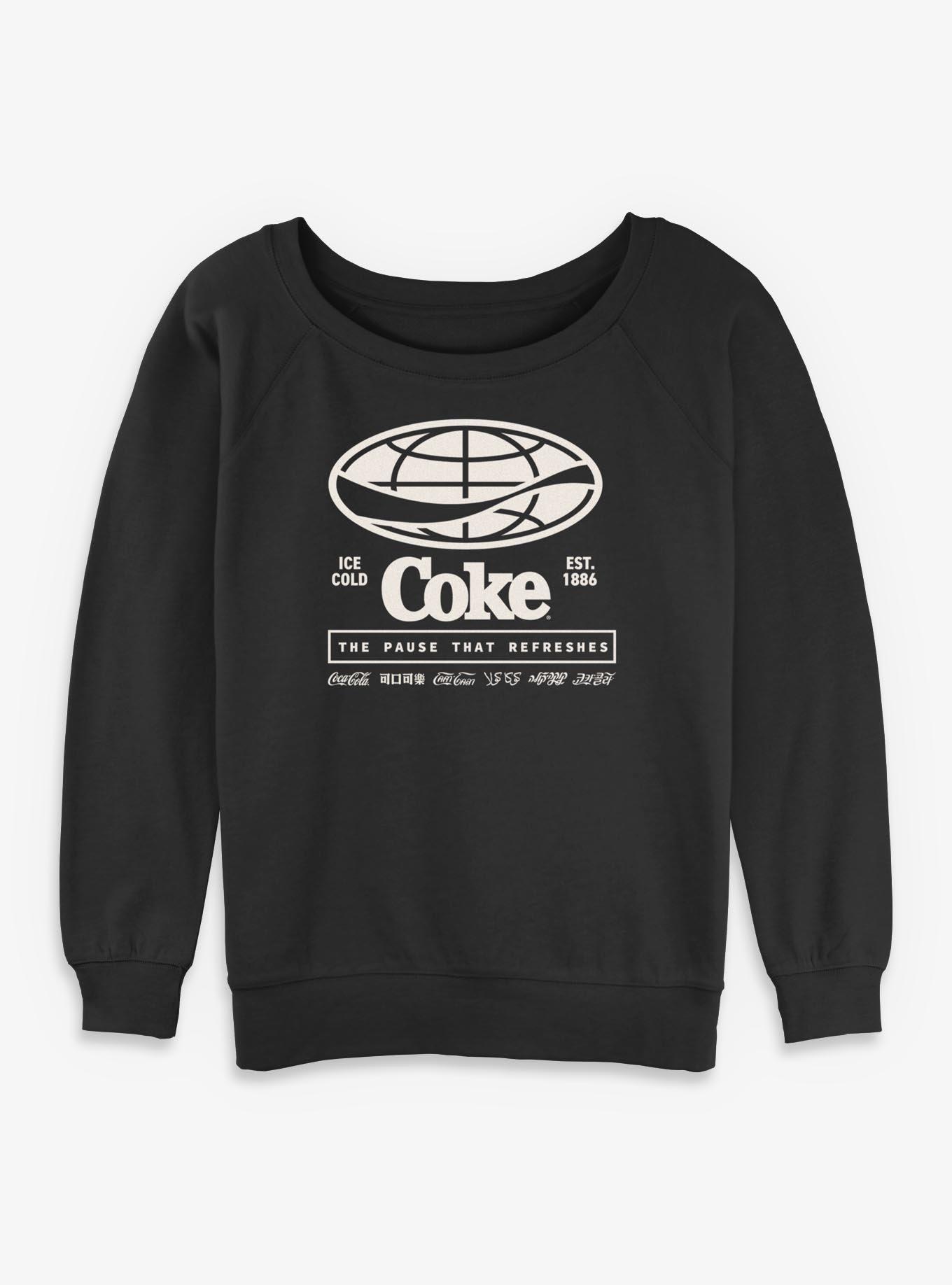 Coca-Cola The Pause That Refreshes Womens Slouchy Sweatshirt, BLACK, hi-res view 1