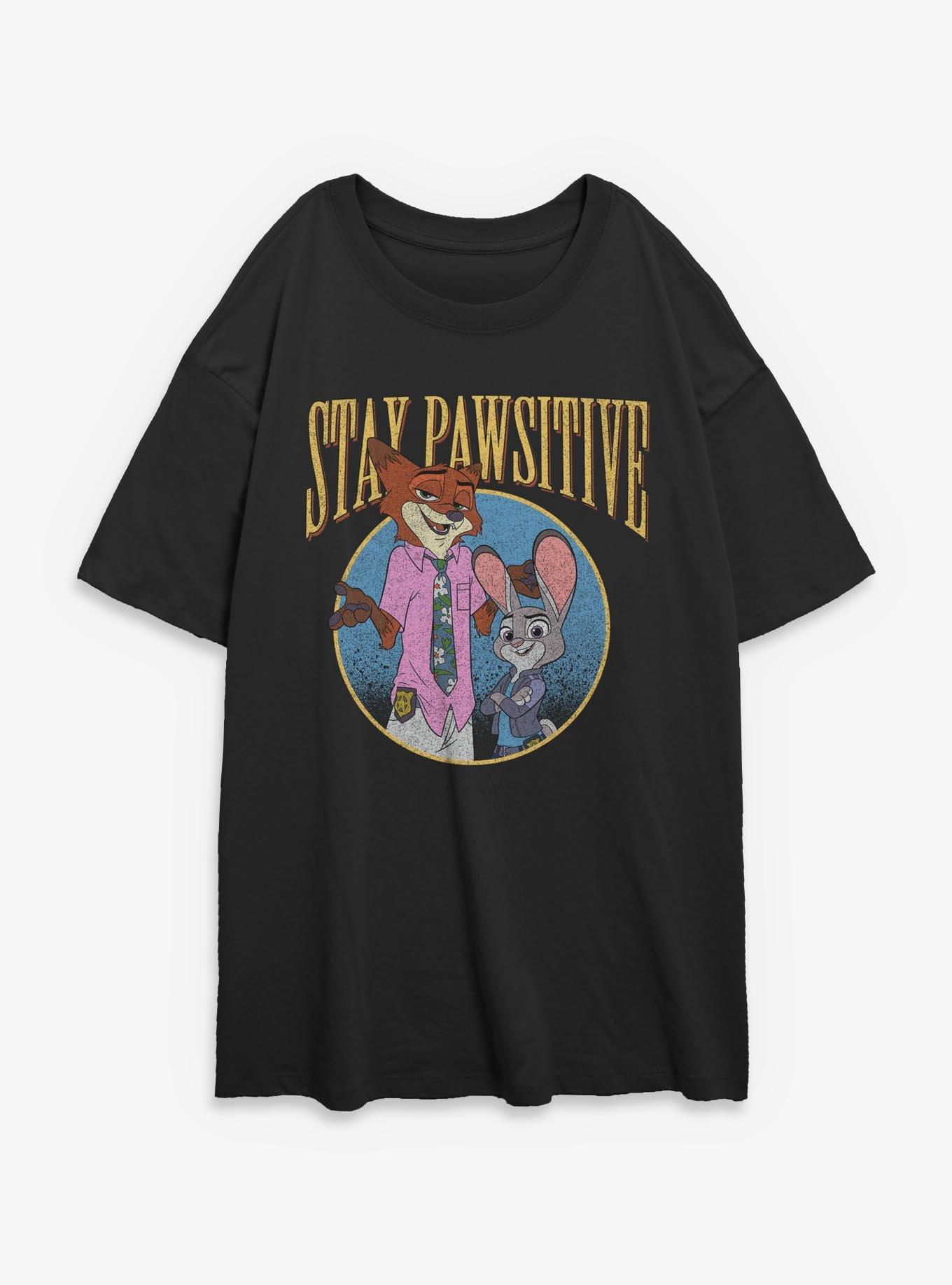 Disney Pixar Zootopia Stay Pawsitive Womens Oversized T-Shirt, BLACK, hi-res view 1