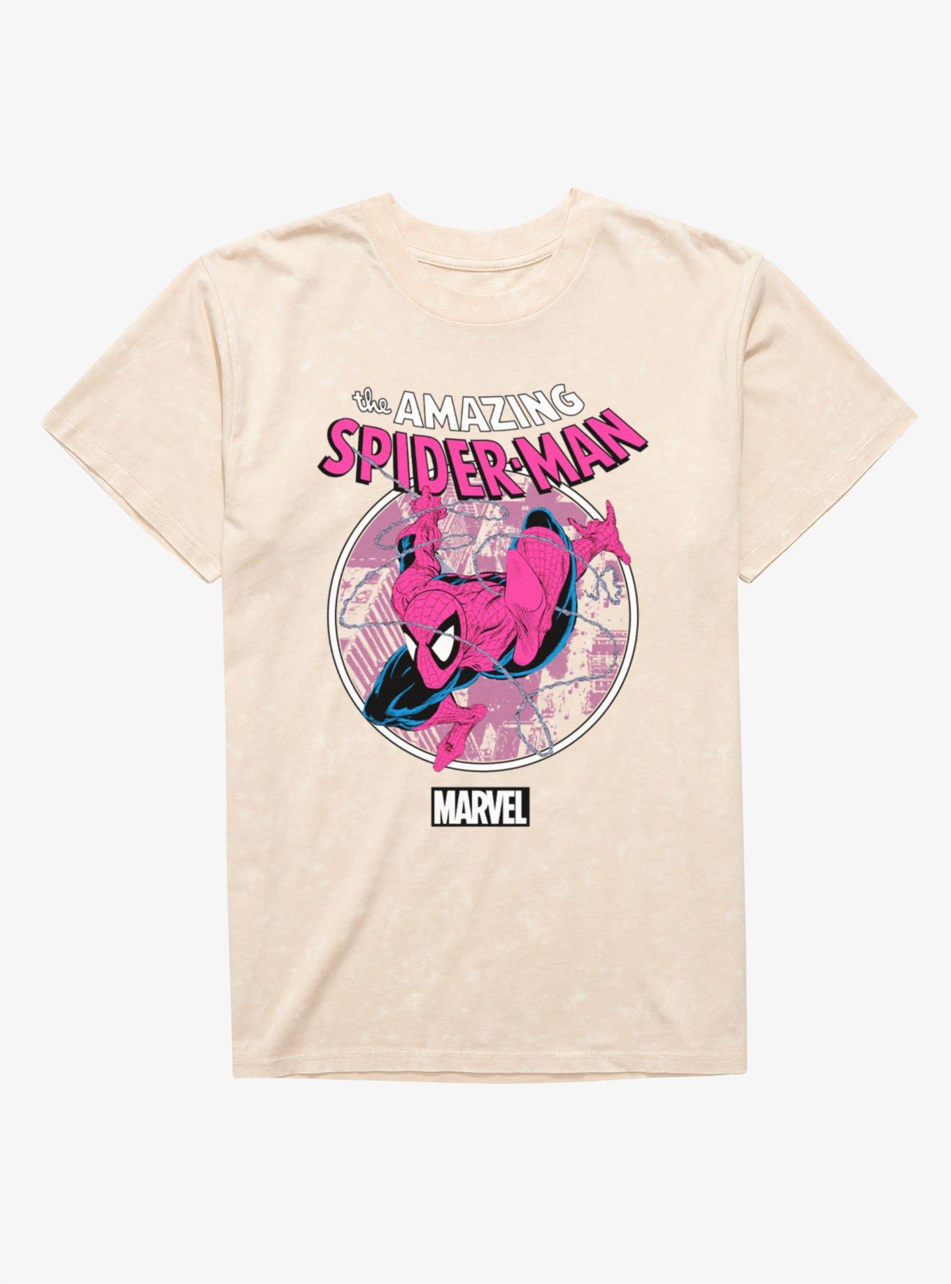 Marvel Retro The Amazing Spider-Man Web Sling Circle Pastel Mineral Wash T-Shirt, , hi-res
