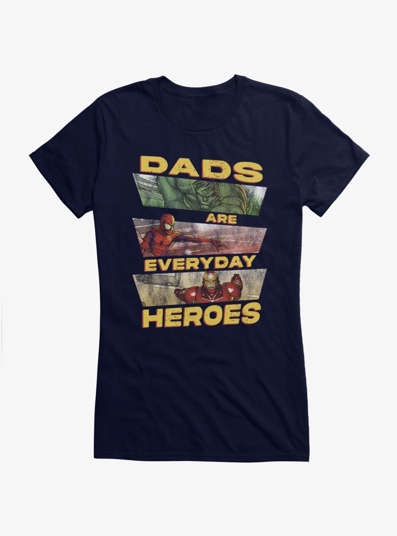 Marvel Comics Retro Dads Are Heroes Panel Hulk Spier-Man Iron Man Girls T-Shirt, , hi-res