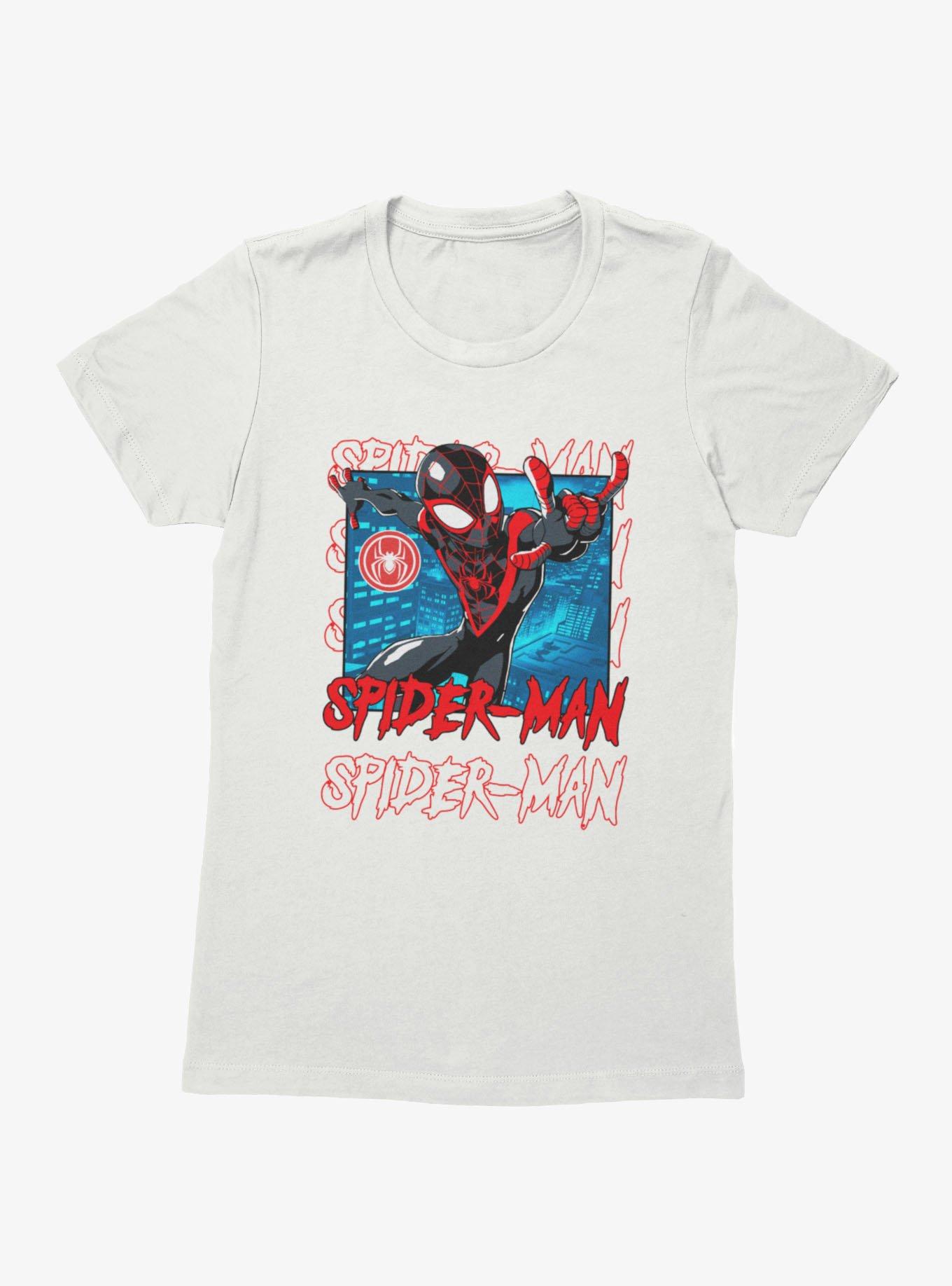 Marvel Spider-Man Name Stack On Blue City Miles Morales Womens T-Shirt, , hi-res