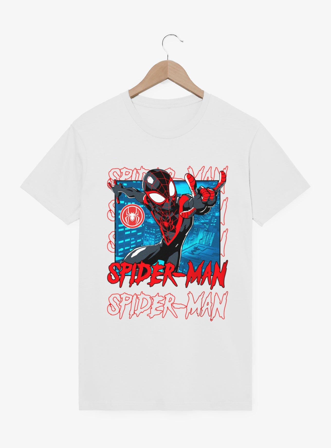 Marvel Spider-Man Name Stack On Blue City Miles Morales T-Shirt, , hi-res