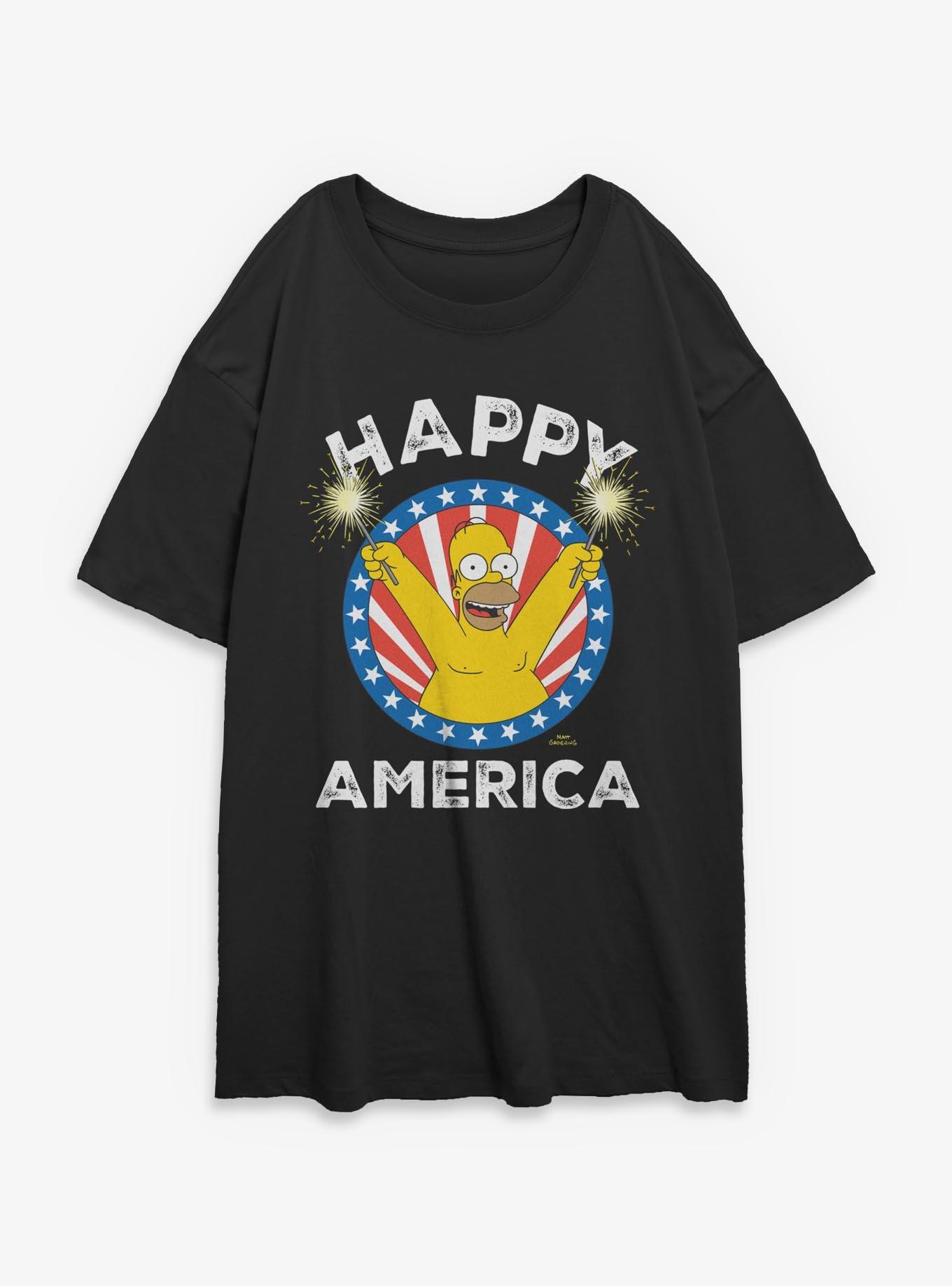 The Simpsons Happy America Homer Girls Oversized T-Shirt, , hi-res
