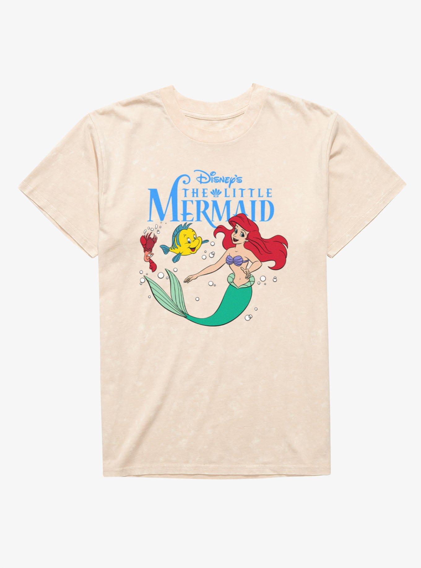 Disney The Little Mermaid Ariel Swimming With Flounder & Sebastian Mineral Wash T-Shirt