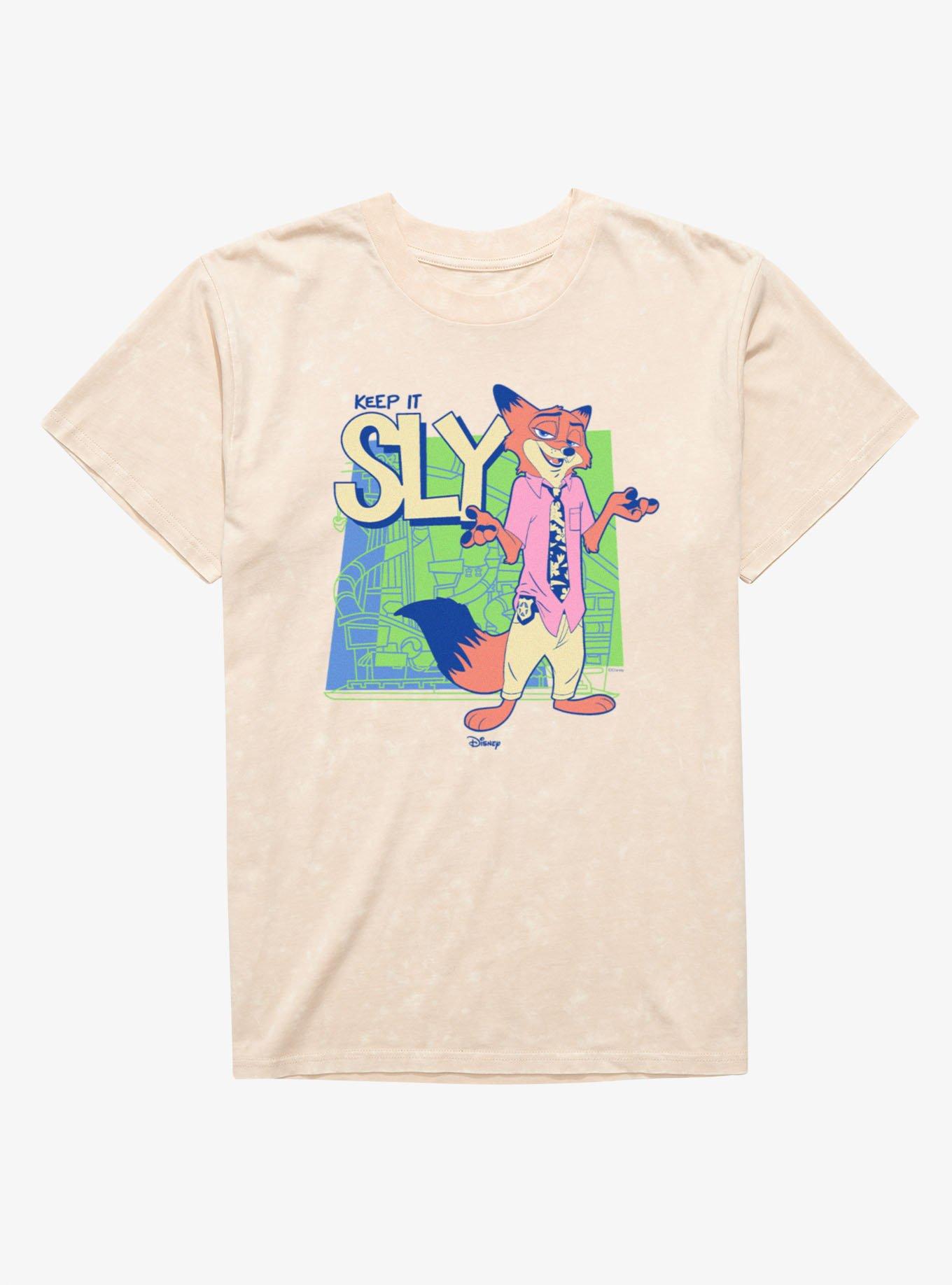 Disney Pixar Zootopia 2 Keep It Sly Fox Shrug Mineral Wash T-Shirt