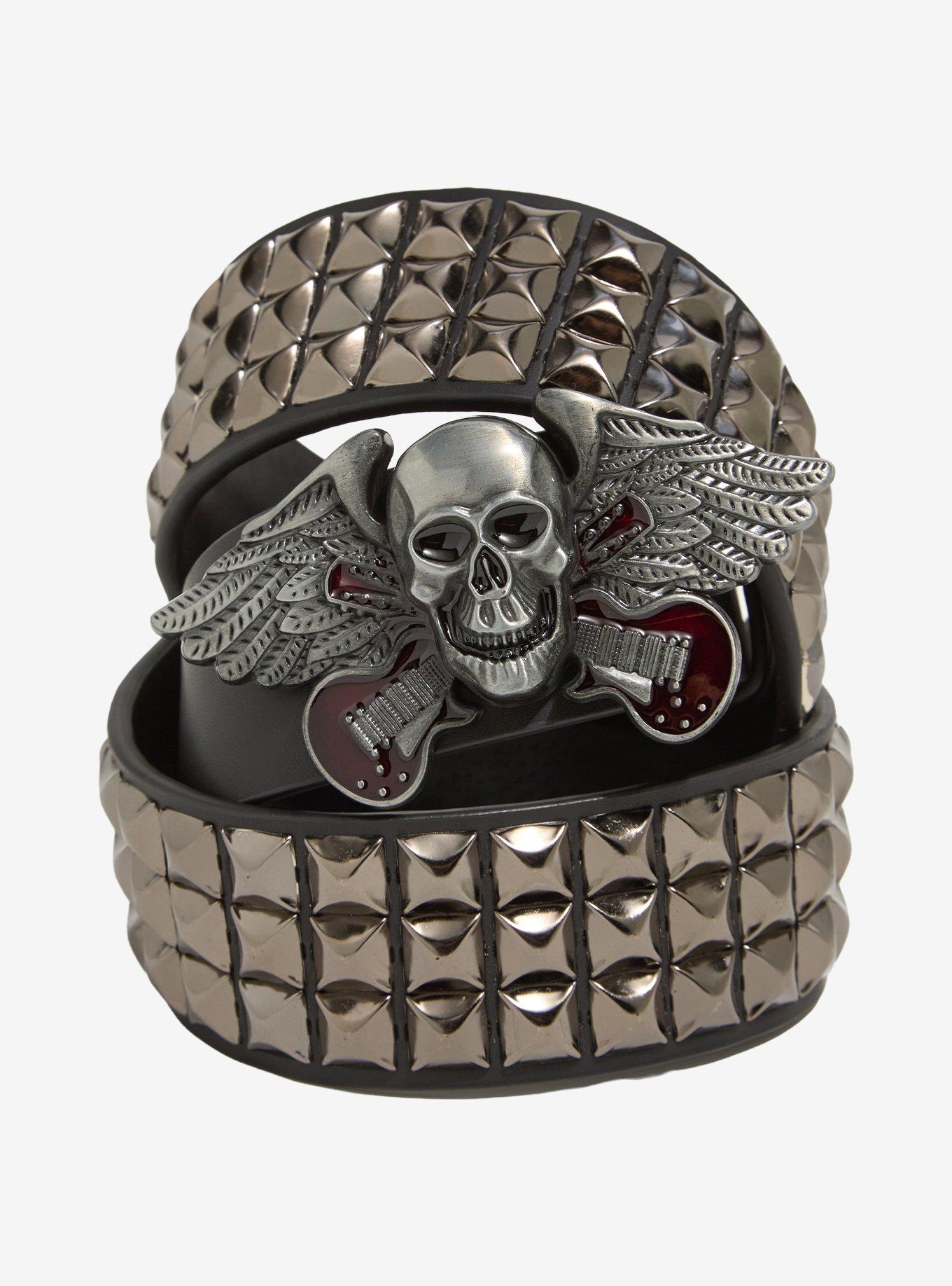 Black & Red Skull Guitar Wing Buckle Belt