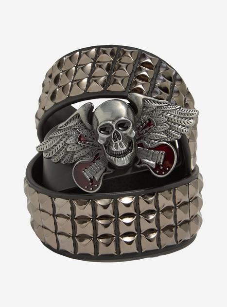 Black & Red Skull Guitar Wing Buckle Belt | Hot Topic
