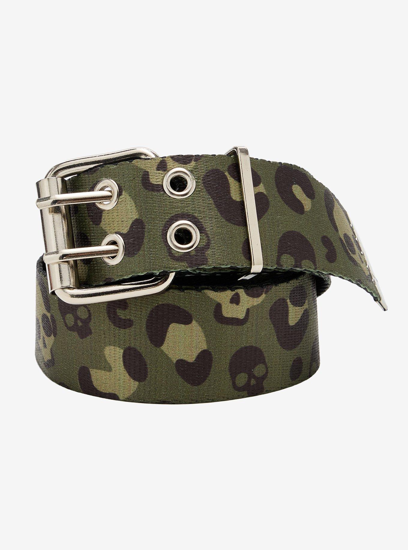 Olive Leopard Skull Canvas Belt