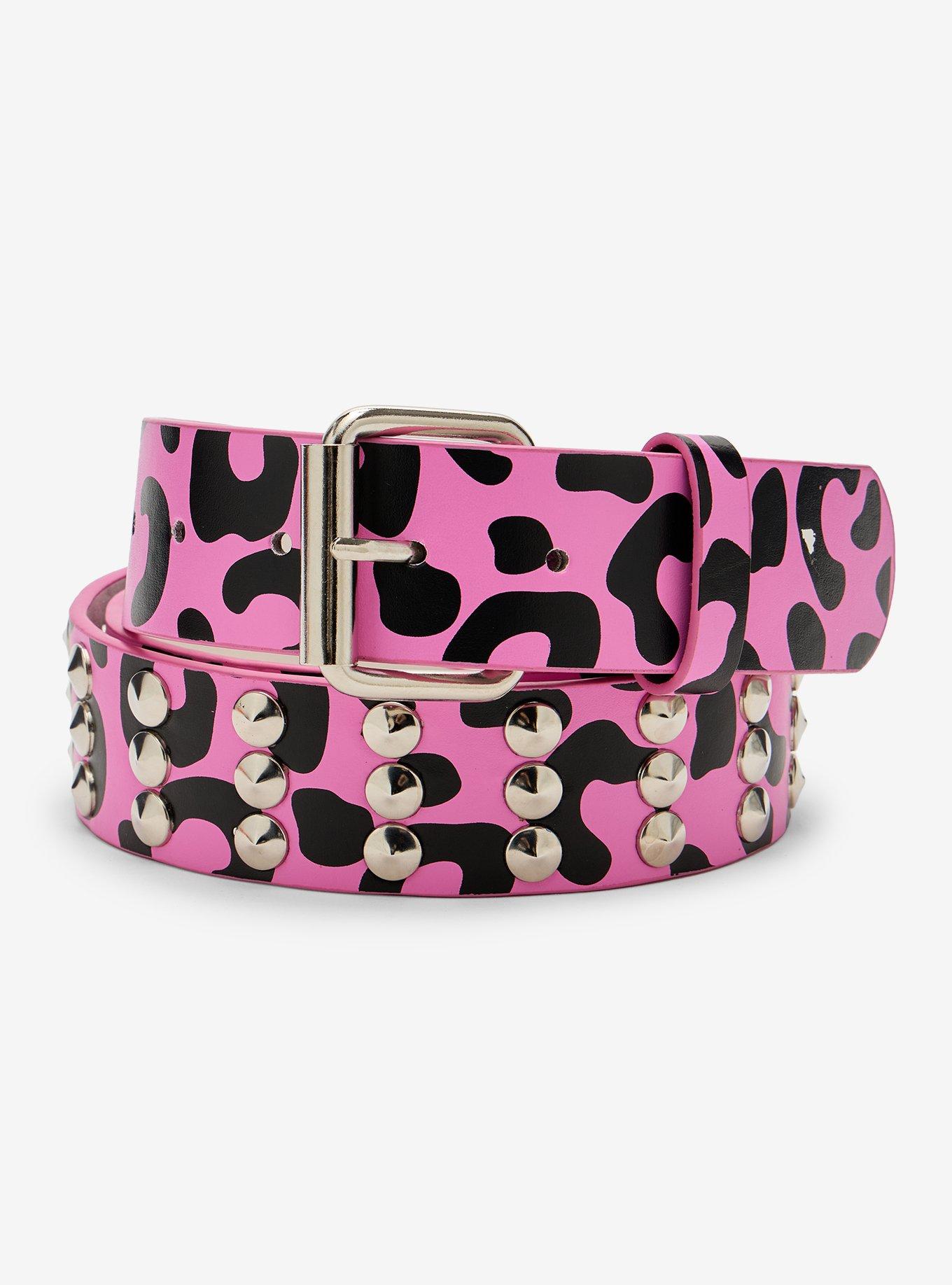 Pink Leopard Cone Stud Belt