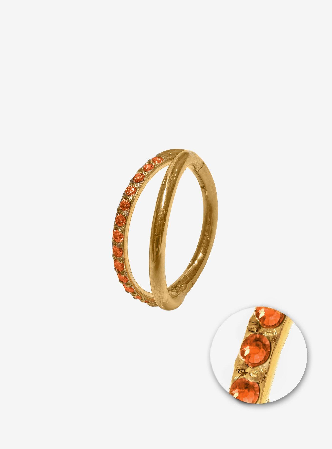 Steel Gold & Orange Gem Double Hoop Hinged Clicker, , hi-res
