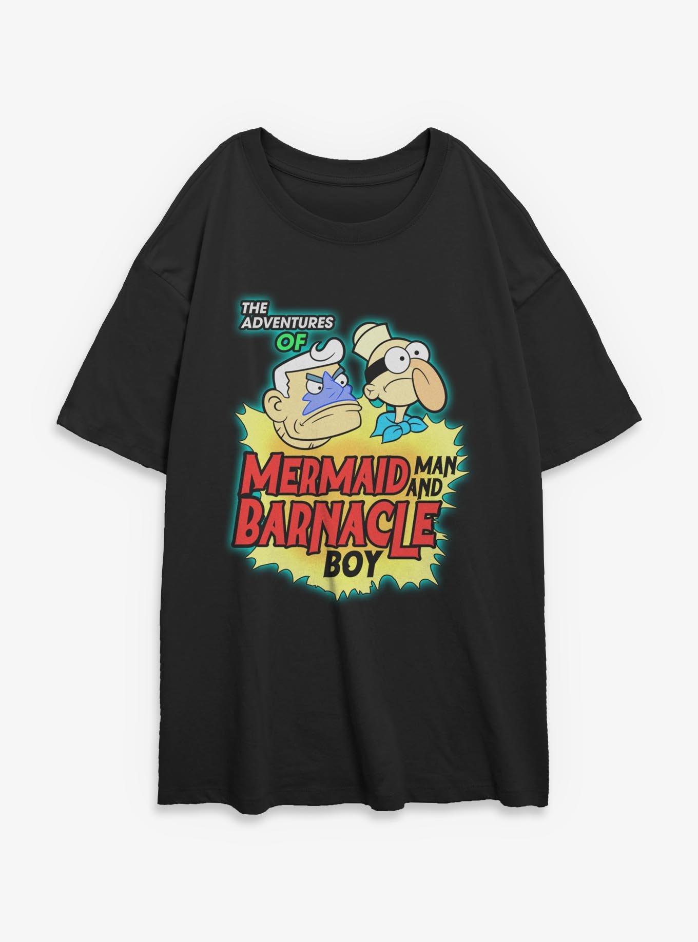 Spongebob Squarepants Dynamic Duo Mermaid Man and Barnacle Boy Girls Oversized T-Shirt, , hi-res