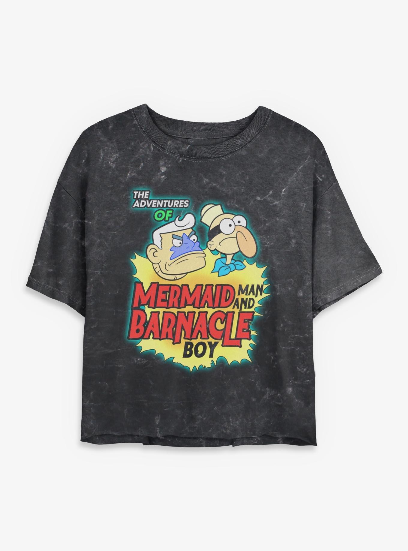 Spongebob Squarepants Dynamic Duo Mermaid Man and Barnacle Boy Girls Mineral Wash Crop T-Shirt, , hi-res