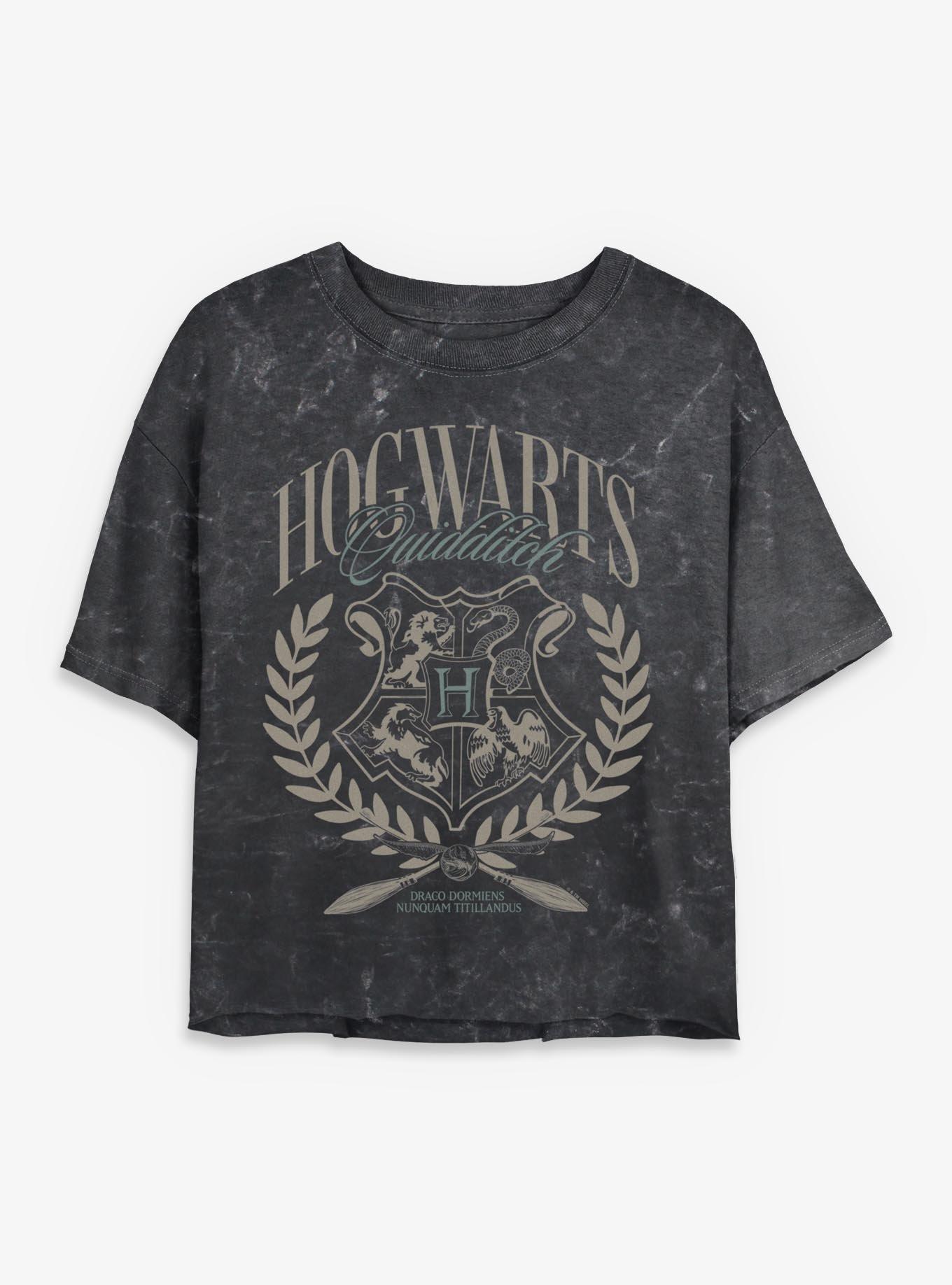 Harry Potter Quidditch Hogwarts Crest Girls Mineral Wash Crop T-Shirt, , hi-res