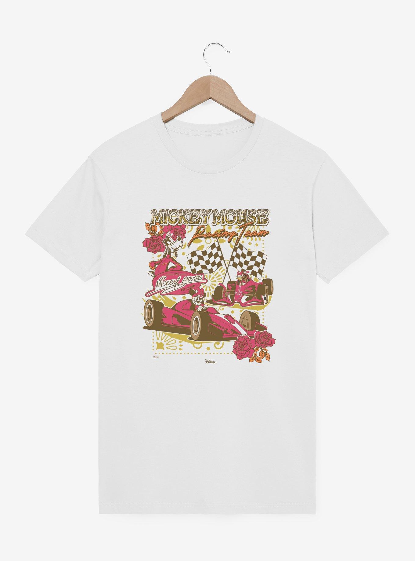 Disney Mickey Mouse Floral Pattern Racing Team T-Shirt, WHITE, hi-res view 1
