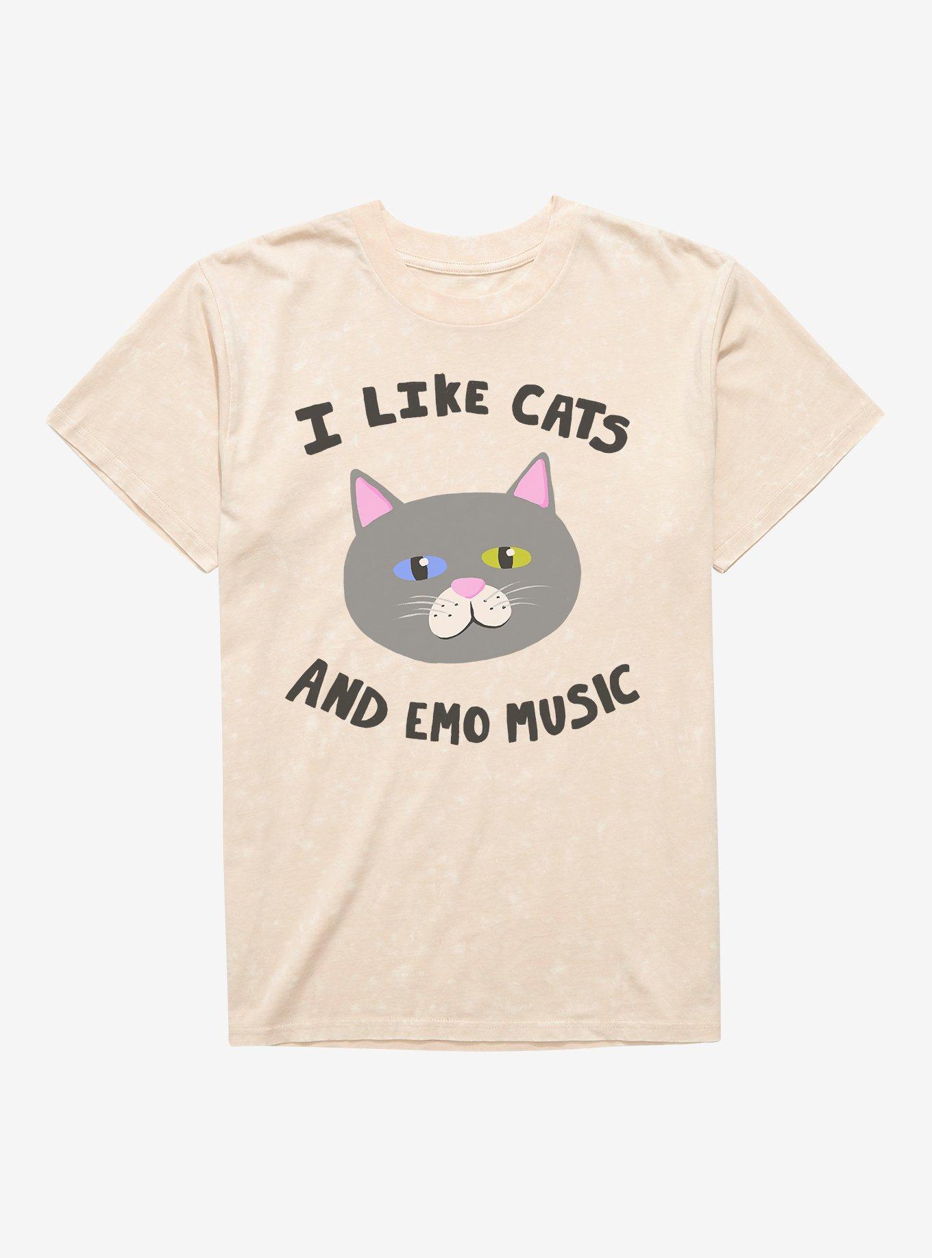 I Like Cats And Emo Music Mineral Wash T-Shirt, , hi-res