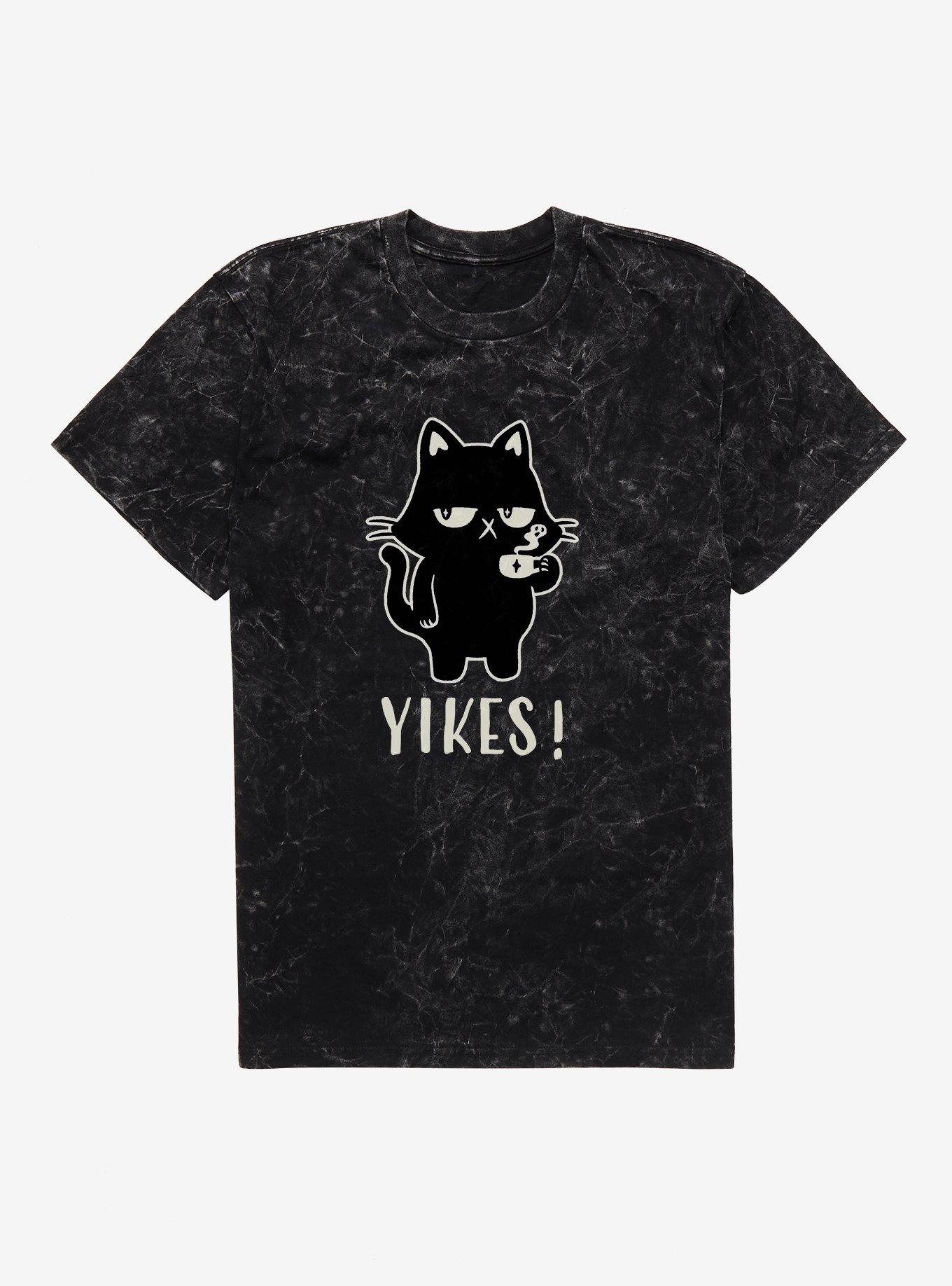 Yikes Black Cat Drinking Coffee Mineral Wash T-Shirt, , hi-res