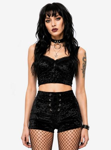 Black Velvet Lace Up High Waisted Shorts | Hot Topic