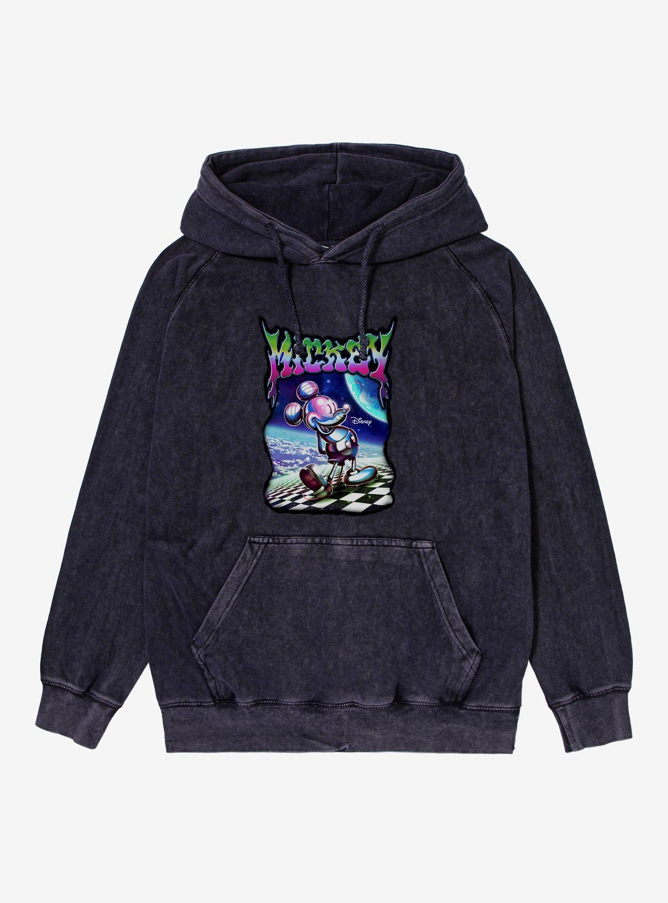 Disney Mickey Mouse Melting Metallic Mickey Universe Mineral Wash Hoodie, VINTAGE BLACK, hi-res view 1