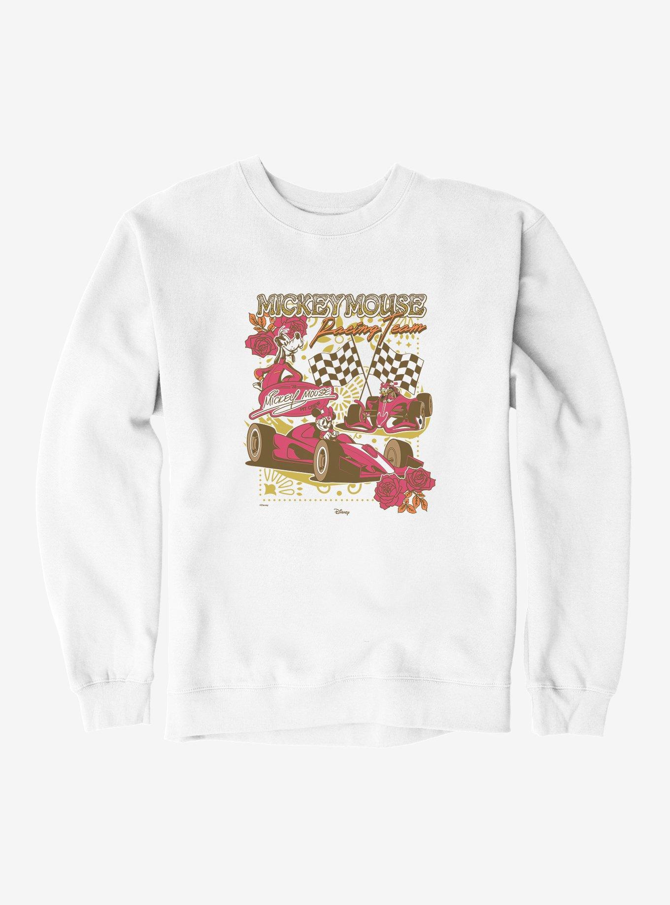 Disney Mickey Mouse Floral Pattern Racing Team Sweatshirt, WHITE, hi-res view 1