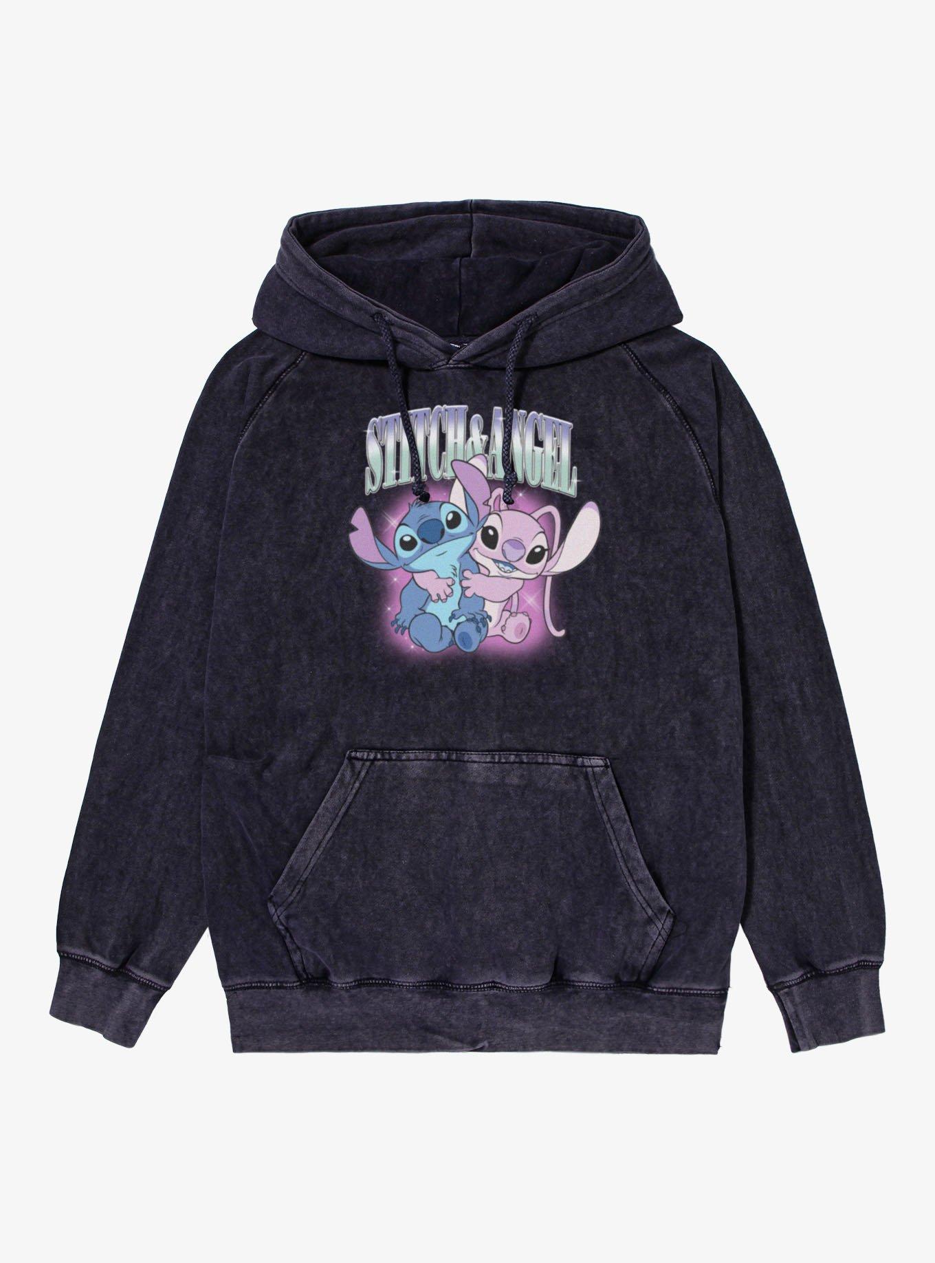 Disney Lilo & Stitch Glowing Hugs Stitch And Angel Mineral Wash Hoodie, , hi-res