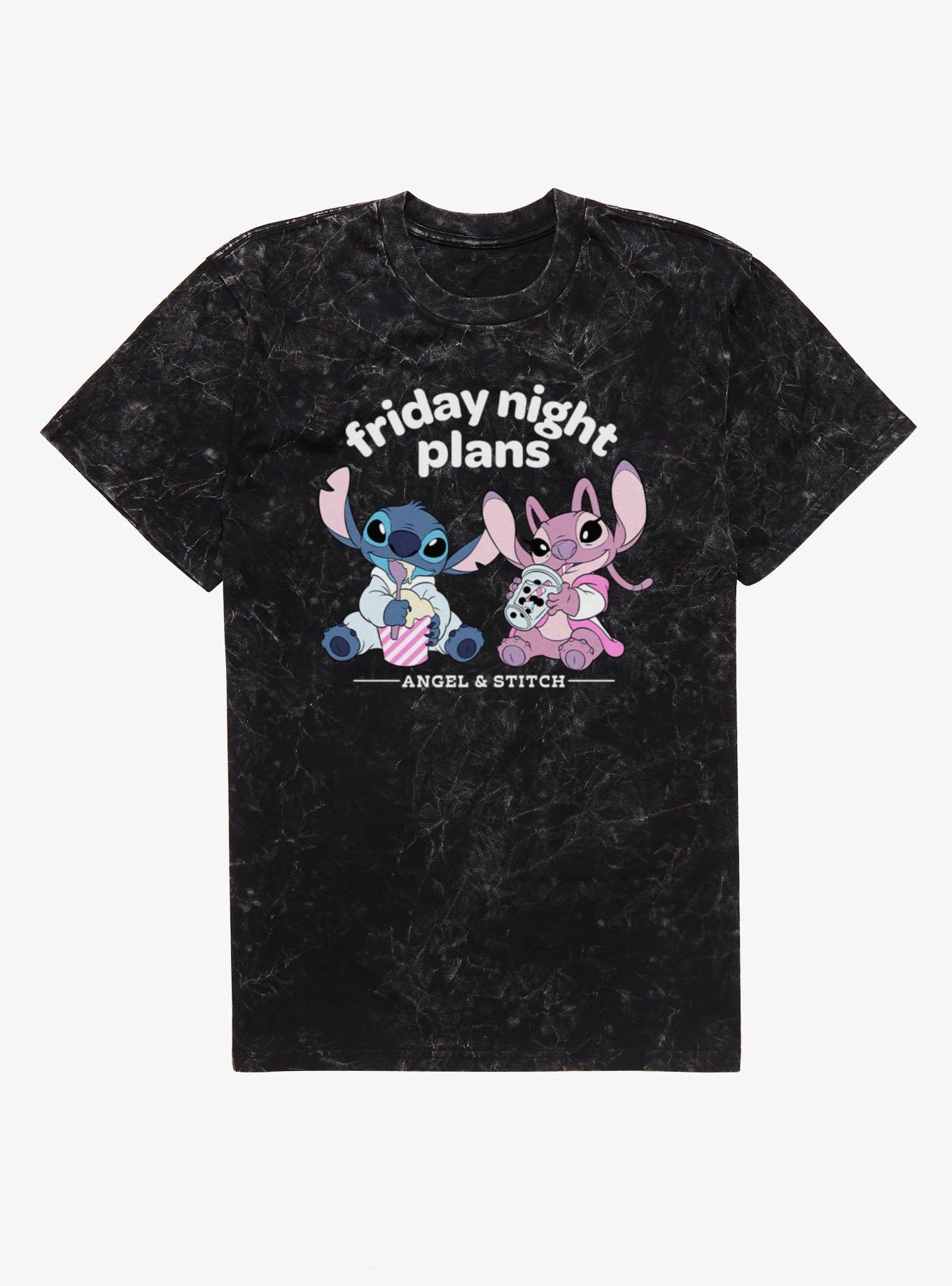 Disney Lilo & Stitch Friday Night Plans With Angel Mineral Wash T-Shirt, BLACK MINERAL WASH, hi-res view 1