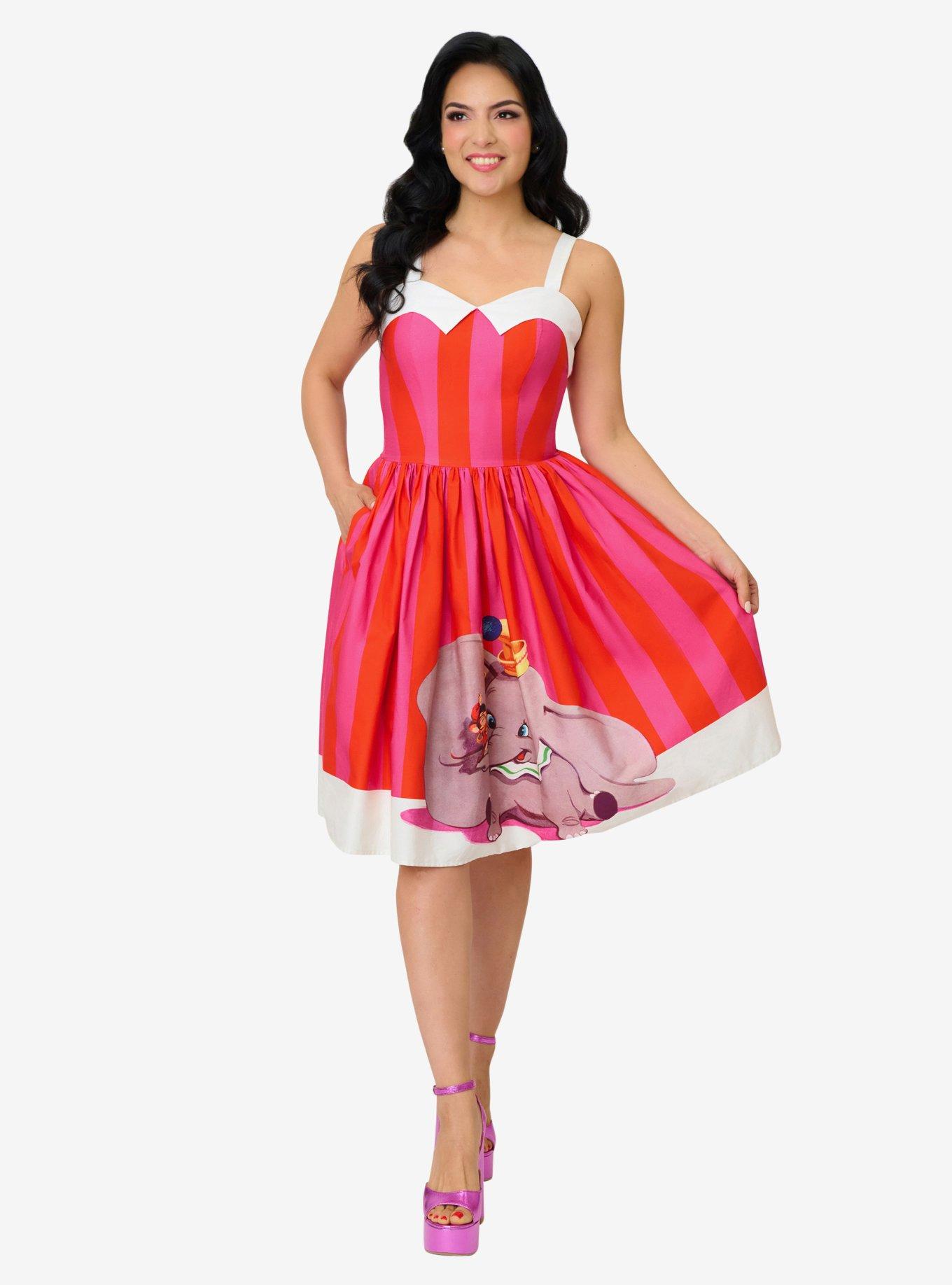 Disney Dumbo Collection by Unique Vintage Red & Pink Stripe Dumbo Swing Dress, , hi-res