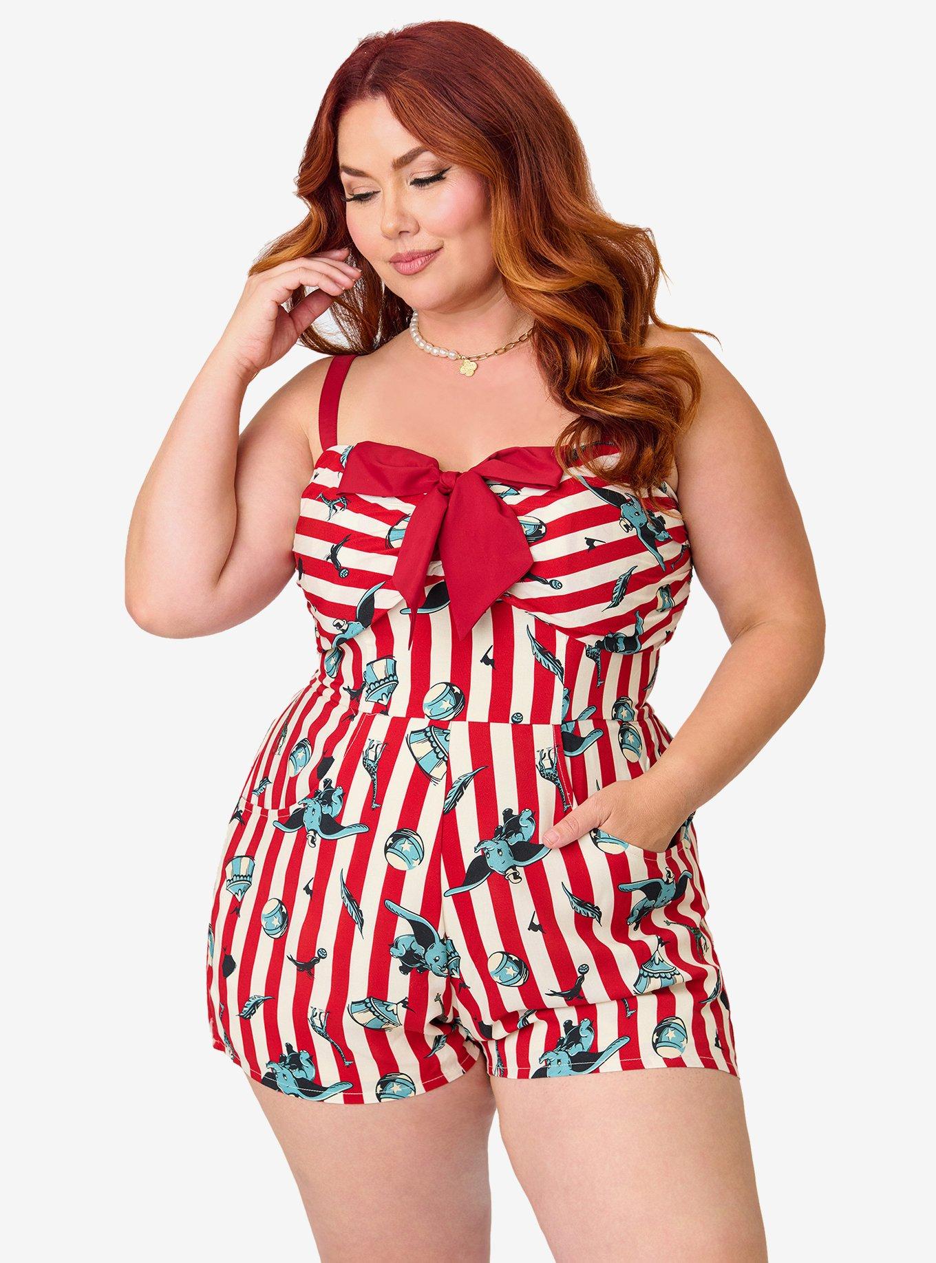 Disney Dumbo Collection by Unique Vintage Plus Size Red Stripe Romper, , hi-res
