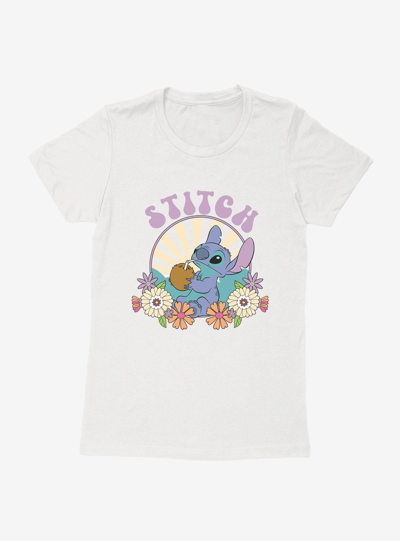 Disney Lilo & Stitch Flowers And Psychedelic Sun Womens T-Shirt
