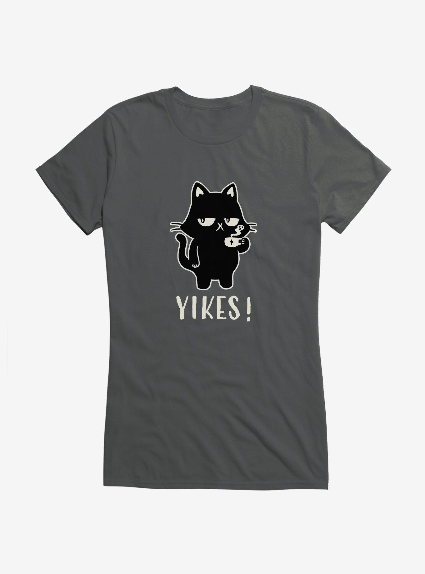 Yikes Black Cat Drinking Coffee Girls T-Shirt
