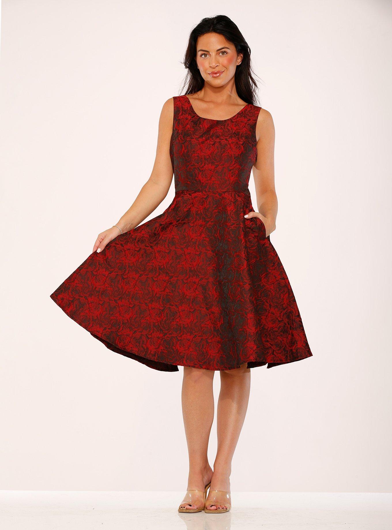 Black Red Rose Brocade Dress, , hi-res