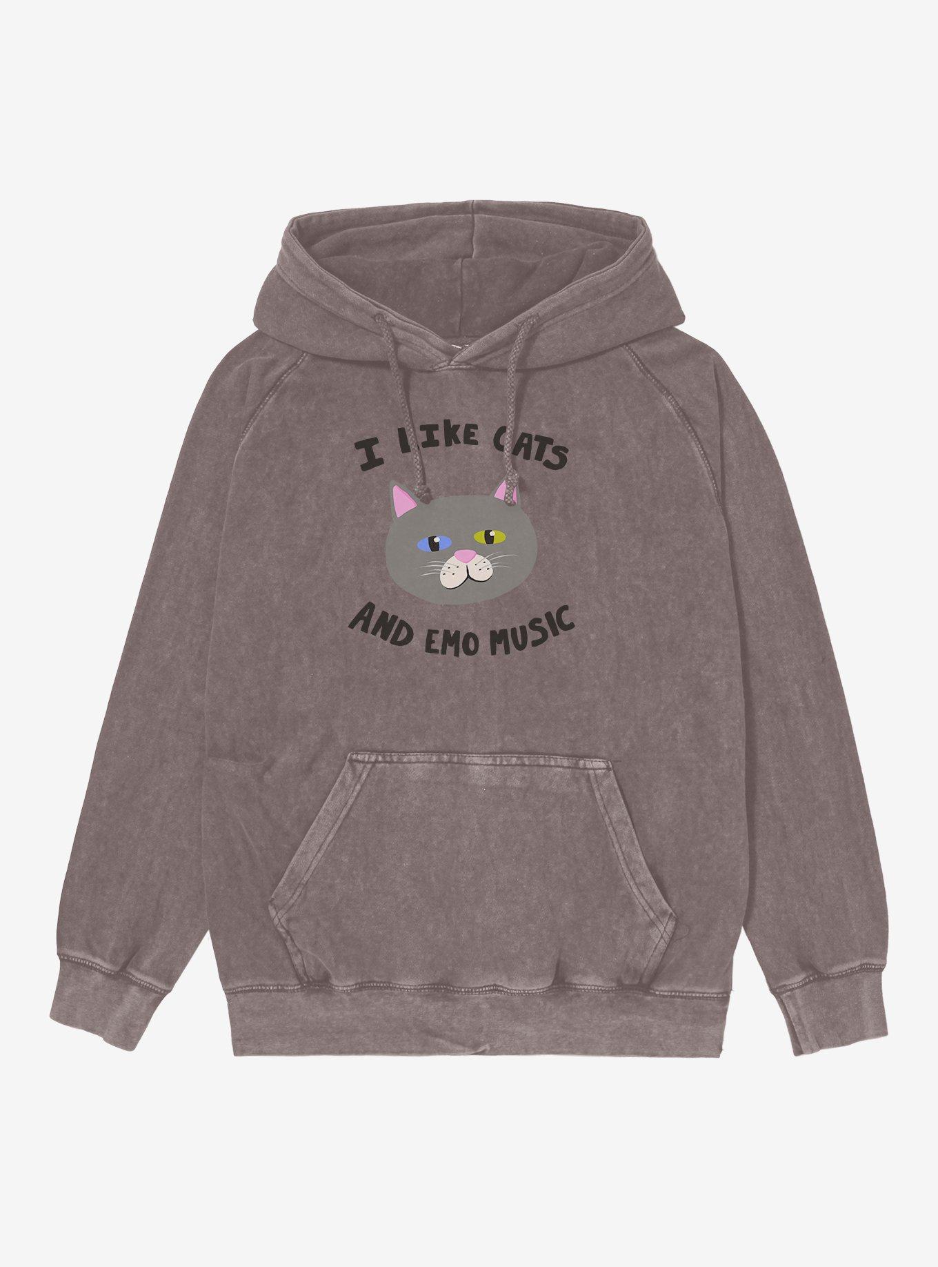 I Like Cats And Emo Music Mineral Wash Hoodie, , hi-res