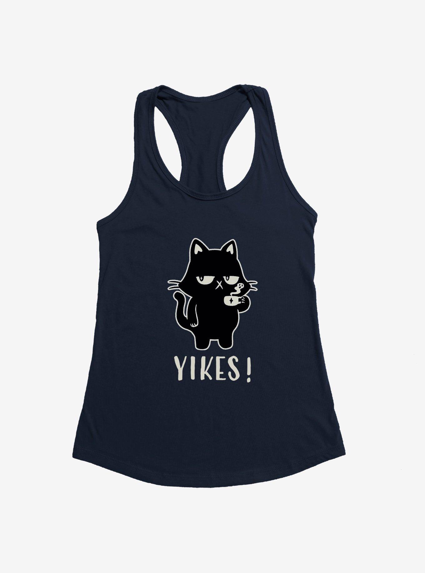 Yikes Black Cat Drinking Coffee Girls Tank, , hi-res