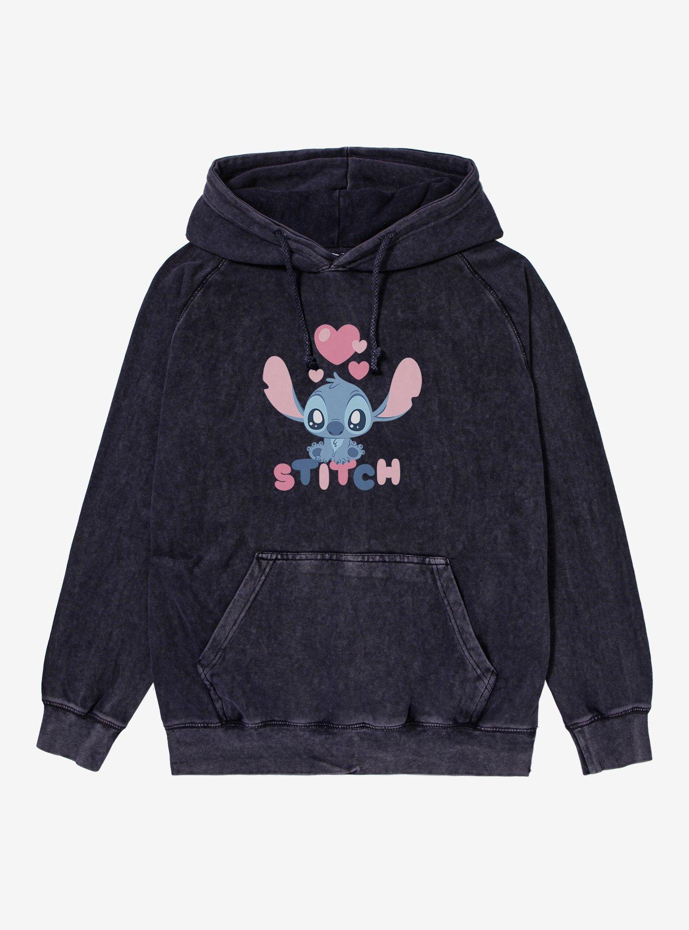 Disney Lilo & Stitch Hearts Chibi Stitch Mineral Wash Hoodie, , hi-res