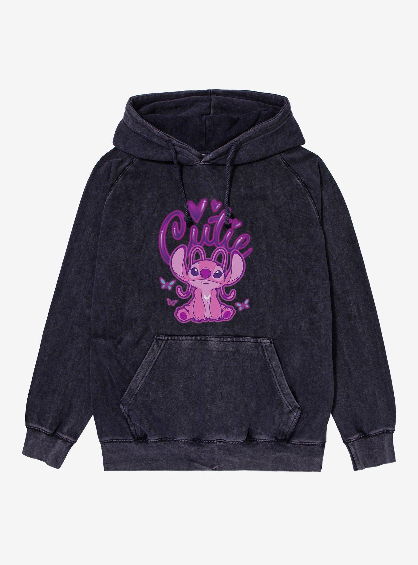 Disney Lilo & Stitch Cutie Spray Tag Angel Mineral Wash Hoodie, , hi-res