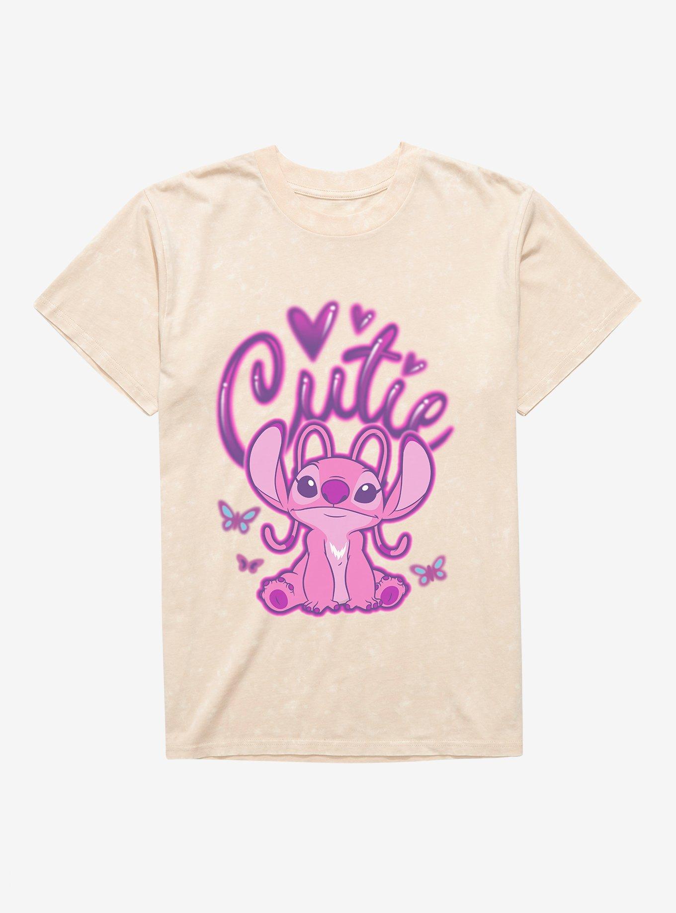 Disney Lilo & Stitch Cutie Spray Tag Angel Mineral Wash T-Shirt, NATURAL MINERAL WASH, hi-res view 1