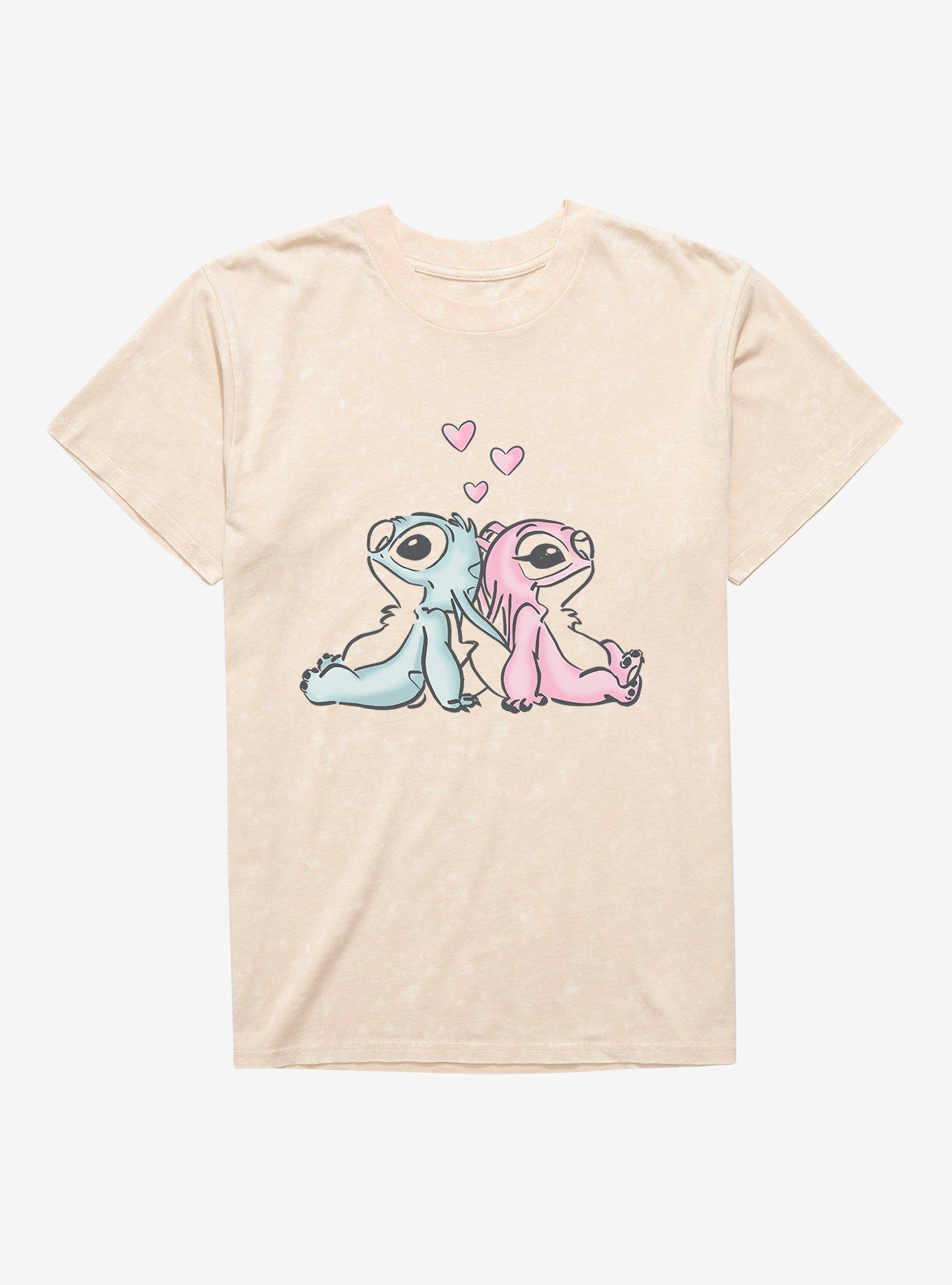 Disney Lilo & Stitch Thinking Of Love Stitch Angel Mineral Wash T-Shirt, , hi-res