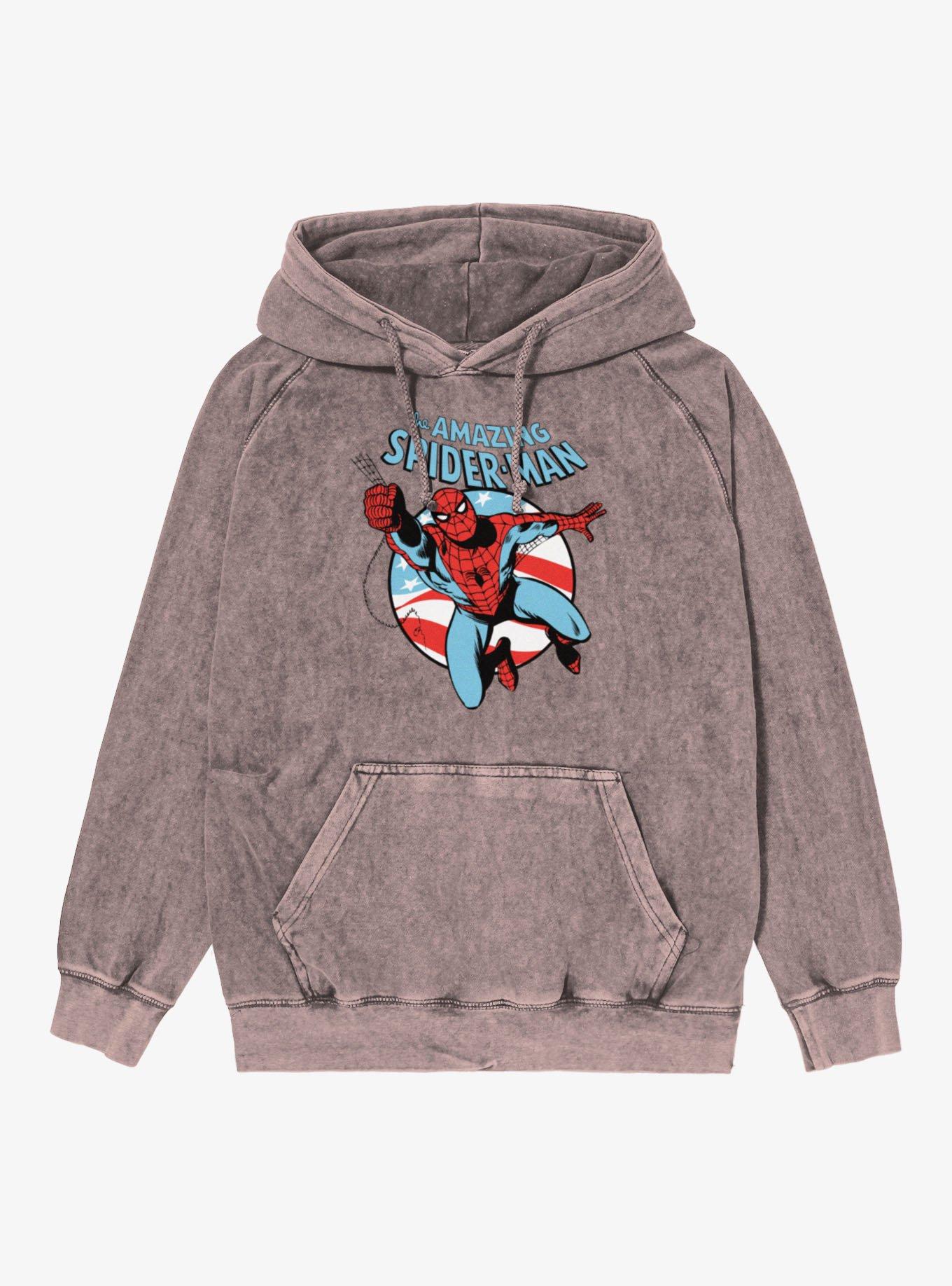 Marvel The Amazing Spider-Man Retro Swinging Flag Circle Vintage Mineral Washed Hoodie, , hi-res