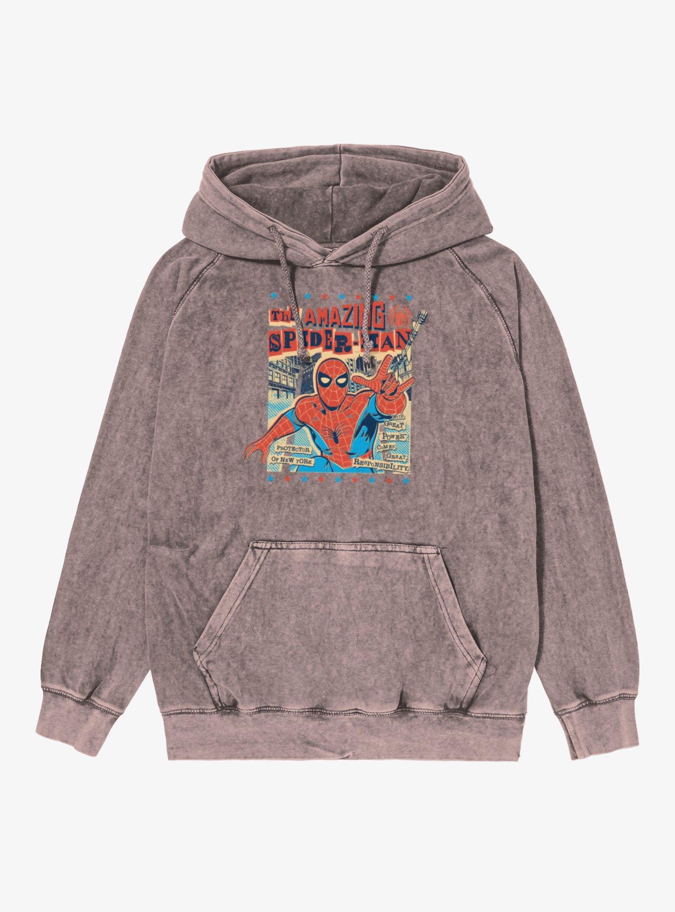 Marvel Spider-Man News Paper Print Cutout Americana Vintage Mineral Washed Hoodie, , hi-res