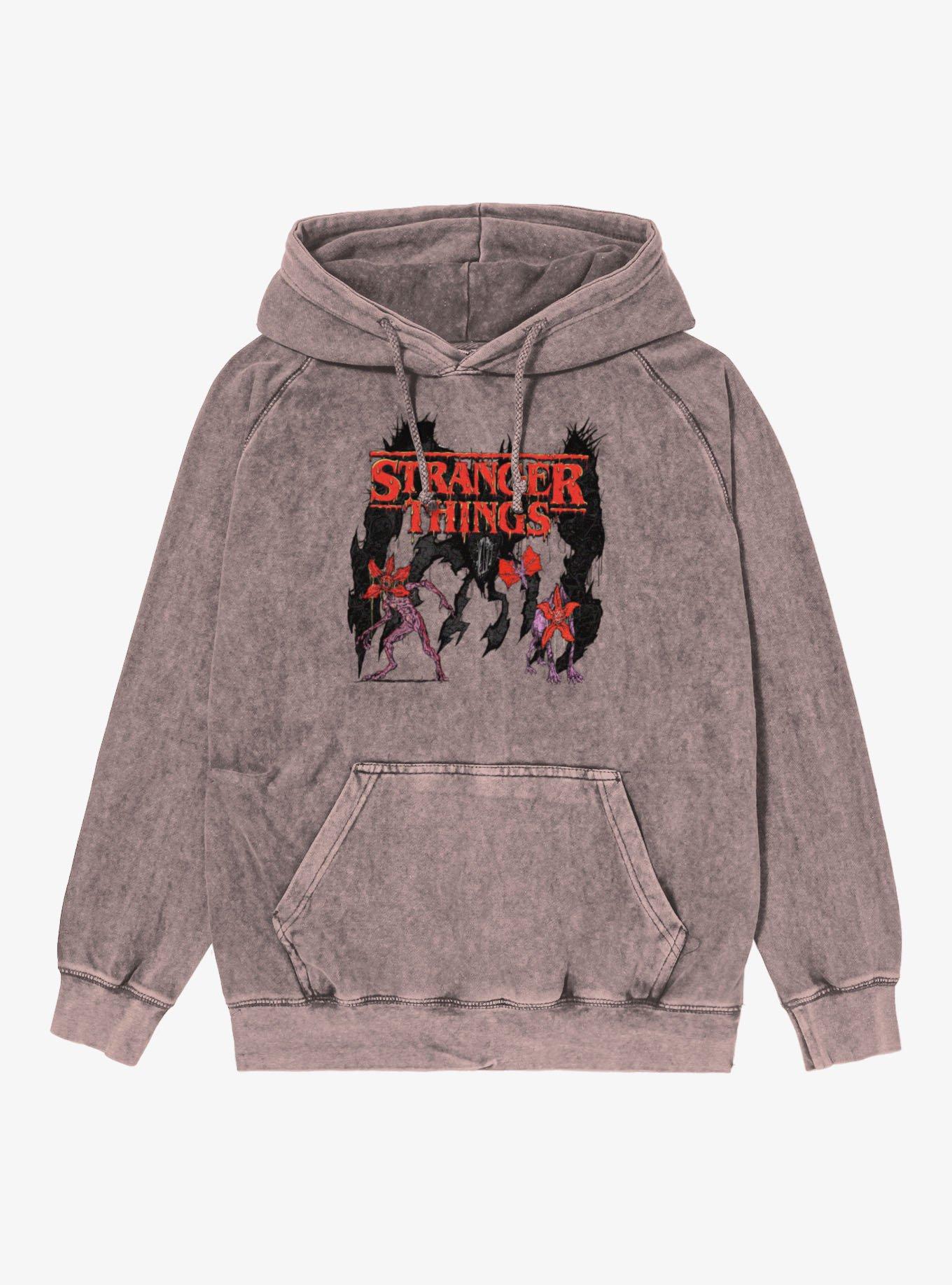 Stranger Things Melting Logo & Demogorgons Vintage Mineral Washed Hoodie, , hi-res