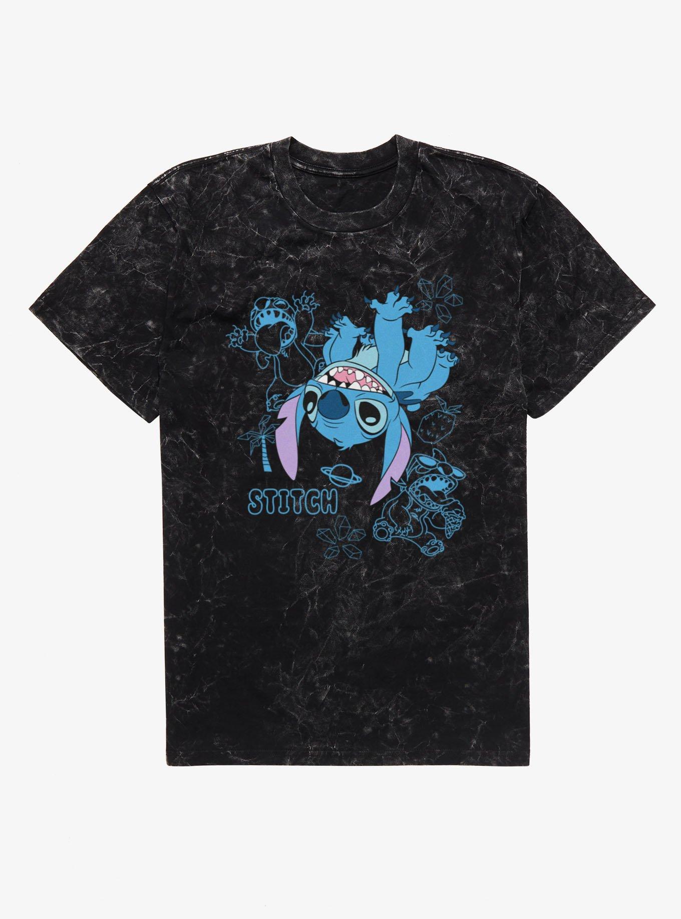 Disney Lilo & Stitch Upsidedown And Outlined Fun Mineral Wash T-Shirt, BLACK MINERAL WASH, hi-res view 1