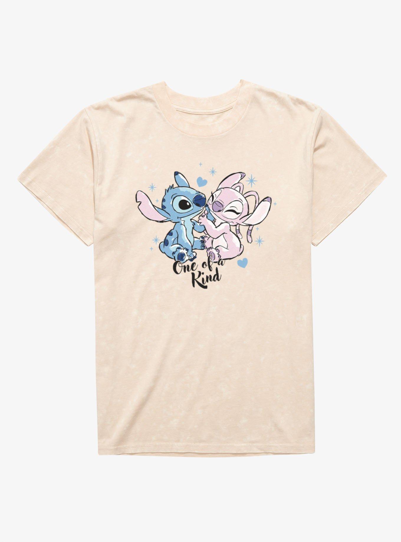 Disney Lilo & Stitch One Of A Kind Hand Hold Angel And Stitch Mineral Wash T-Shirt, , hi-res