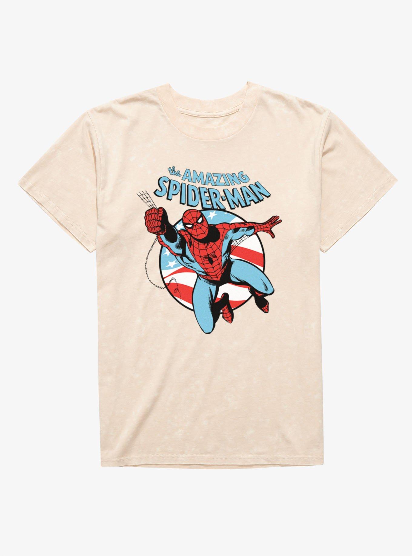 Marvel The Amazing Spider-Man Retro Swinging Flag Circle Mineral Wash T-Shirt, , hi-res