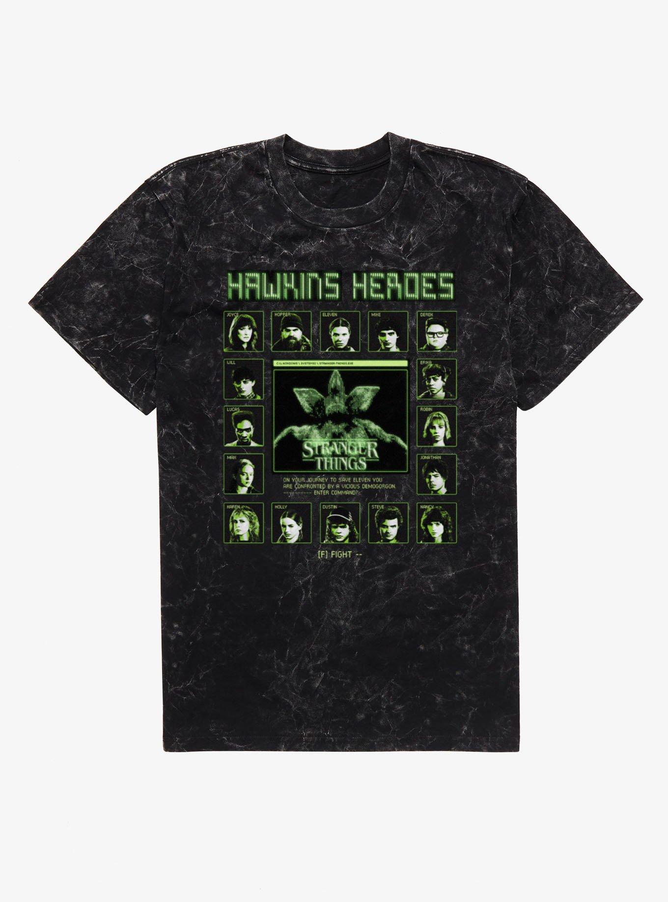 Stranger Things Hawkins Heroes Fight Screen Characters Mineral Wash T-Shirt, , hi-res