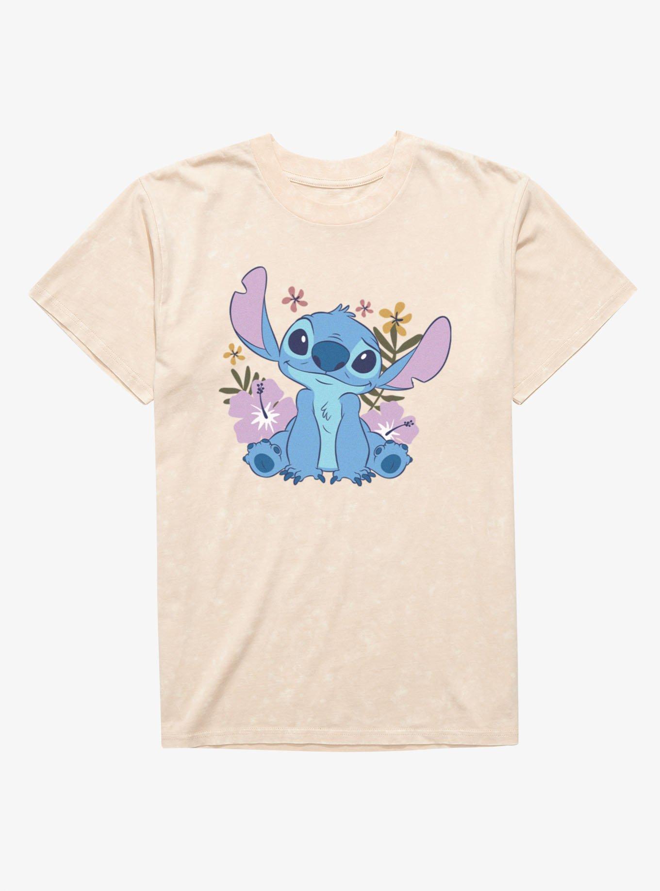 Disney Lilo & Stitch Quirky Smile Flowers Stitch Mineral Wash T-Shirt, , hi-res